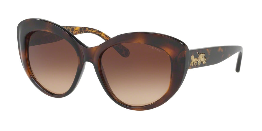 Coach L1633 HC8206 Cat Eye Sunglasses  539413-DARK TORT/DARK TORT GOLD SIG C 55-16-140 - Color Map havana