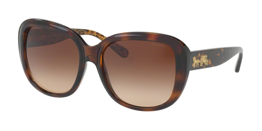 Coach L1645 HC8207F Square Sunglasses  539413-DARK TORT/DARK TORT GOLD SIG C 57-17-140 - Color Map havana