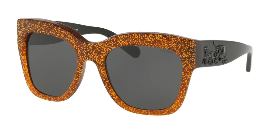 Coach HC8213F Square Sunglasses  547187-AMBER SADDLE GLITTER 56-19-140 - Color Map orange