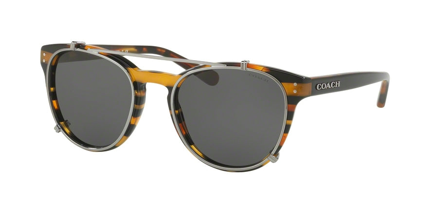 Coach L1652 HC8216 Phantos Sunglasses  544087-BLK AMBER GLTR VARSITY STRIPE 51-19-135 - Color Map amber