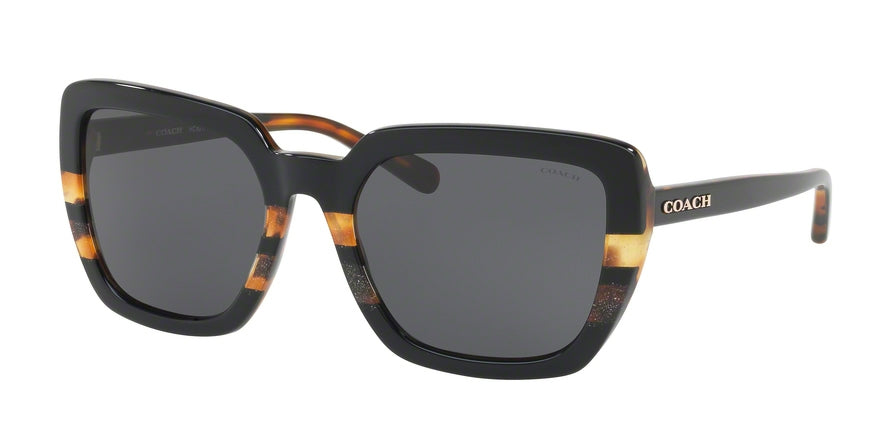 Coach HC8217F Square Sunglasses  544387-BLACK TORT GLTR VARSITY STRIPE 57-20-140 - Color Map black