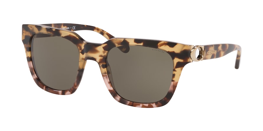 Coach L1029 HC8240F Square Sunglasses  55583-BROWN TORT ON TOP / PINK TORT 52-21-140 - Color Map multi