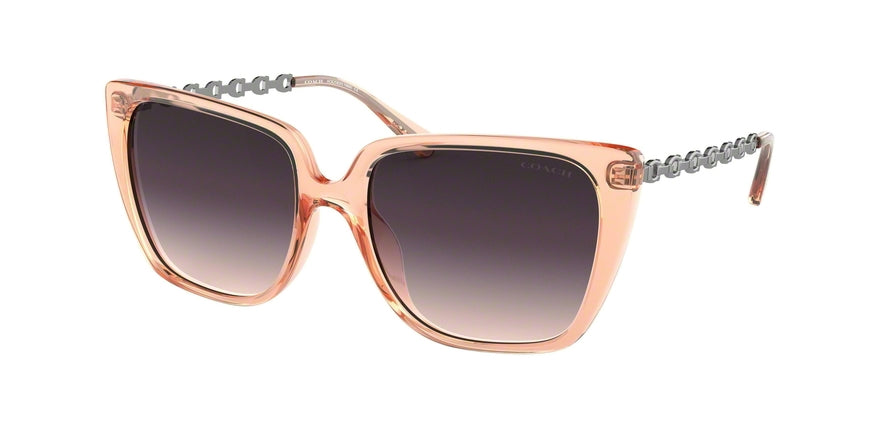 Coach L1066 HC8256U Square Sunglasses  556336-TRANSPARENT PEACH 55-17-140 - Color Map peach