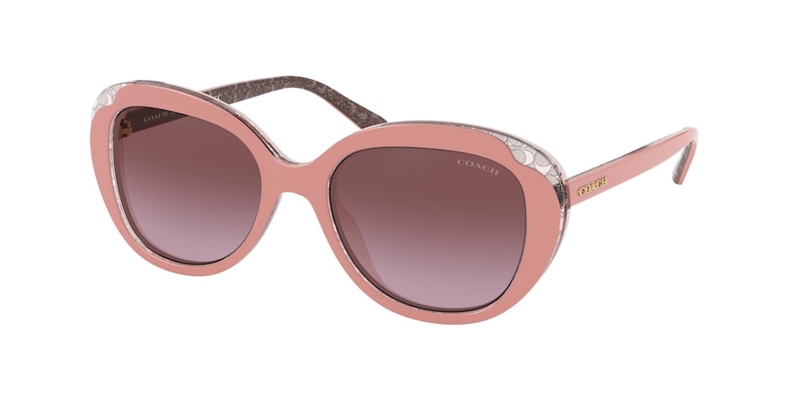 Coach L1134 HC8289 Round Sunglasses  55858H-DUSTY ROSE GLITTER SIG C 53-18-140 - Color Map rose