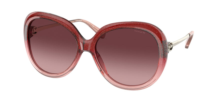 Coach C3484 HC8314F Round Sunglasses  55518H-SHIMMER BURGUNDY PINK GRADIENT 59-16-140 - Color Map red