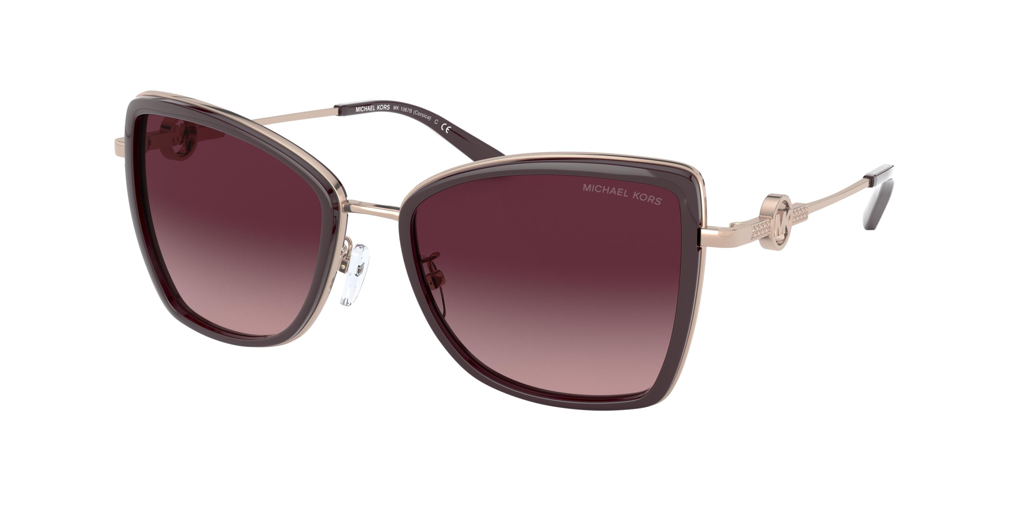 Michael Kors CORSICA MK1067B Butterfly Sunglasses  11088H-Rose Gold/Cordovan 55-140-18 - Color Map Gold