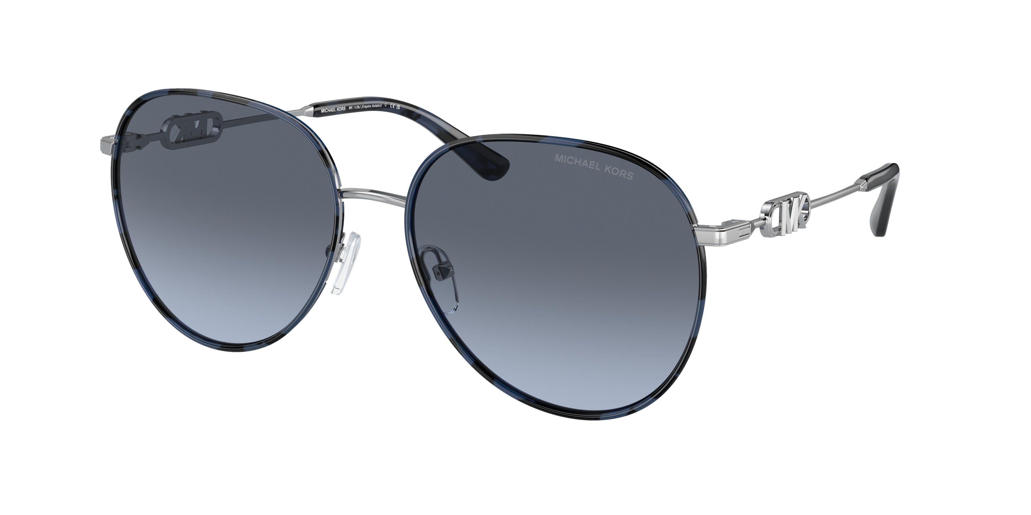 Michael Kors EMPIRE MK1128J Pilot Sunglasses  10158F-Silver/Blue Tortoise 58-145-17 - Color Map Silver