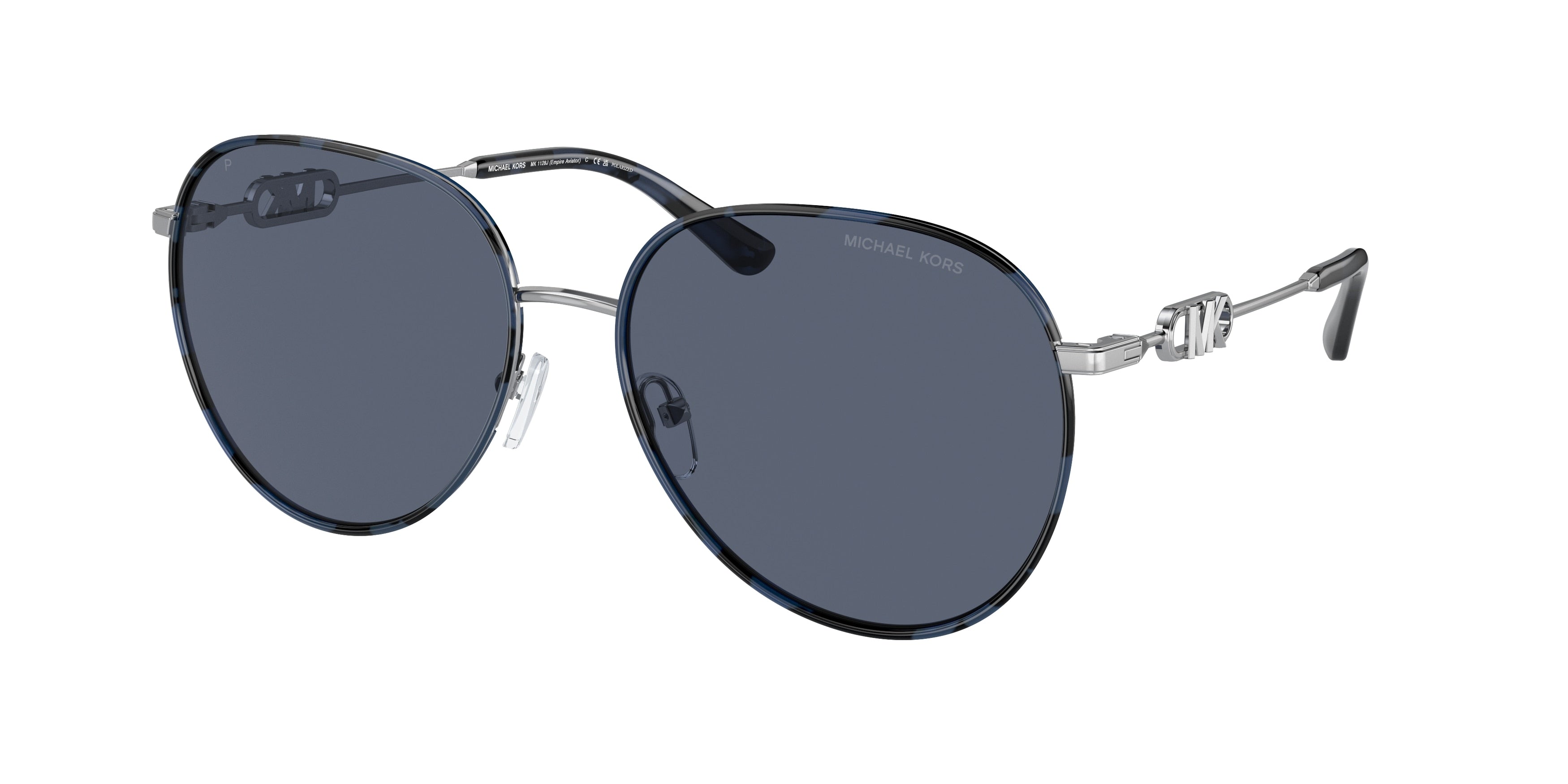 Michael Kors EMPIRE MK1128J Pilot Sunglasses  10158S-Silver/Blue Tortoise 58-145-17 - Color Map Silver