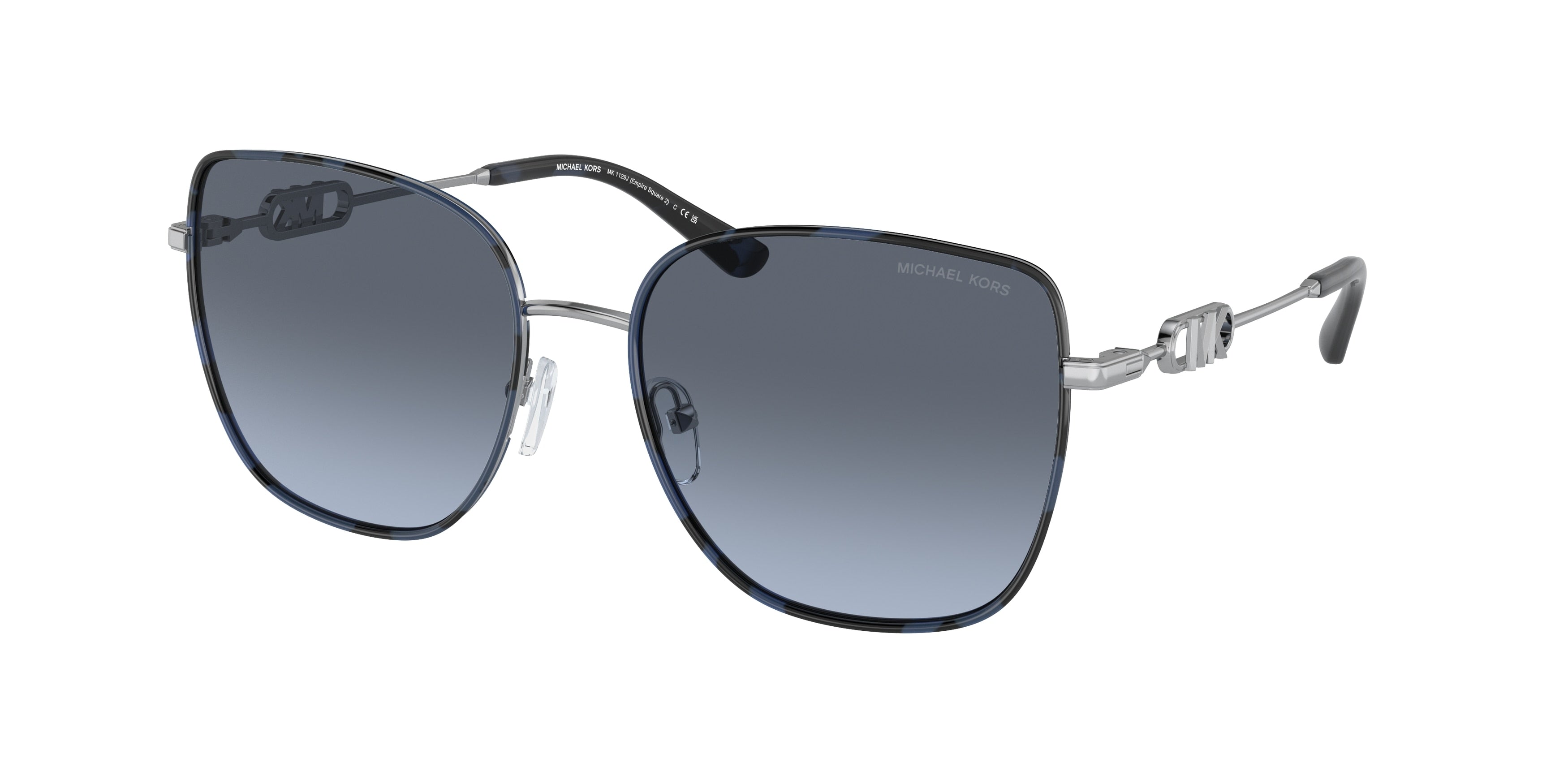 Michael Kors EMPIRE SQUARE 2 MK1129J Square Sunglasses  10158F-Silver/Blue Tortoise 56-140-18 - Color Map Silver