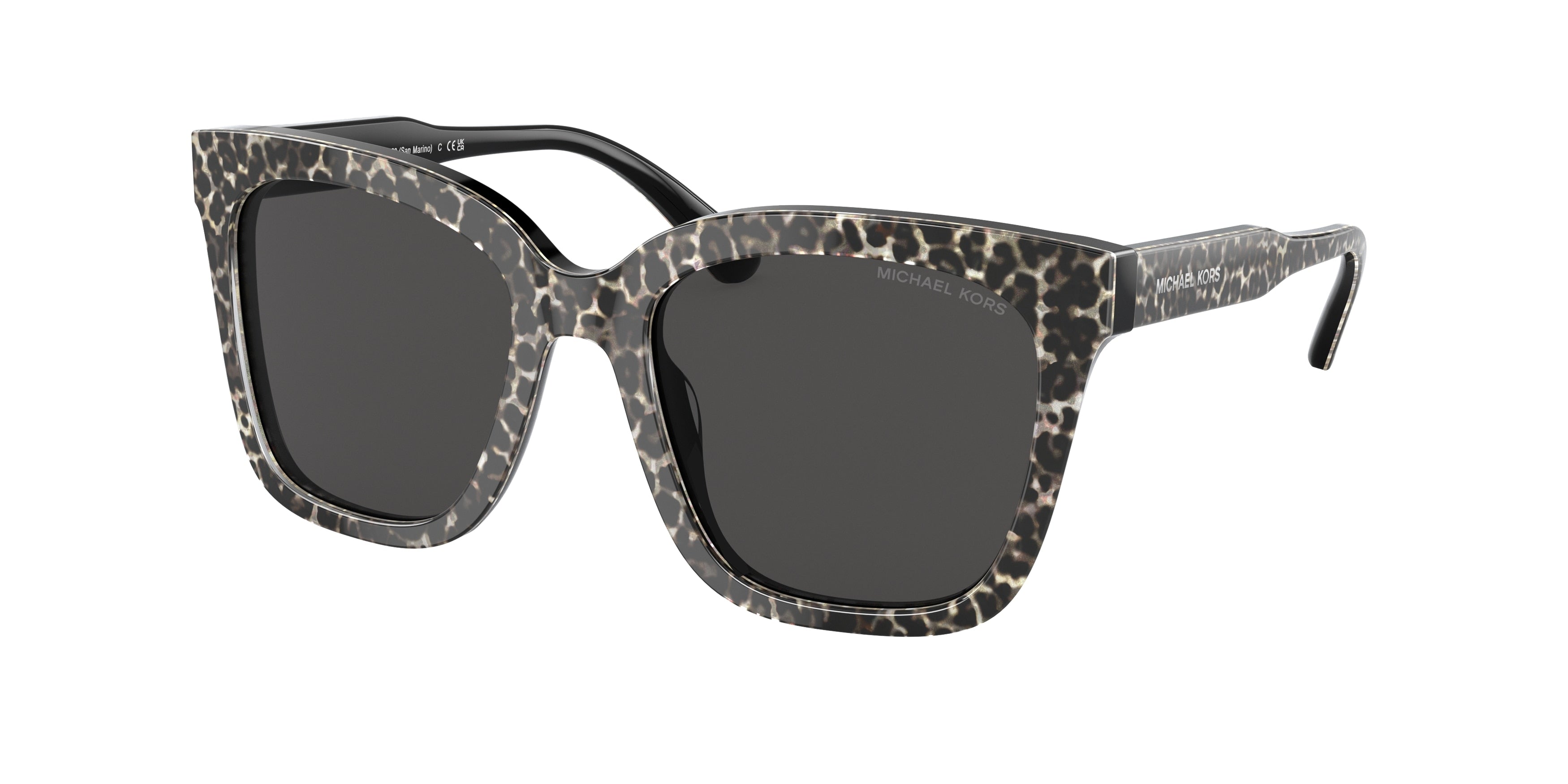 Michael Kors SAN MARINO MK2163 Square Sunglasses  391687-Grey And Black Leopard 52-140-19 - Color Map Grey