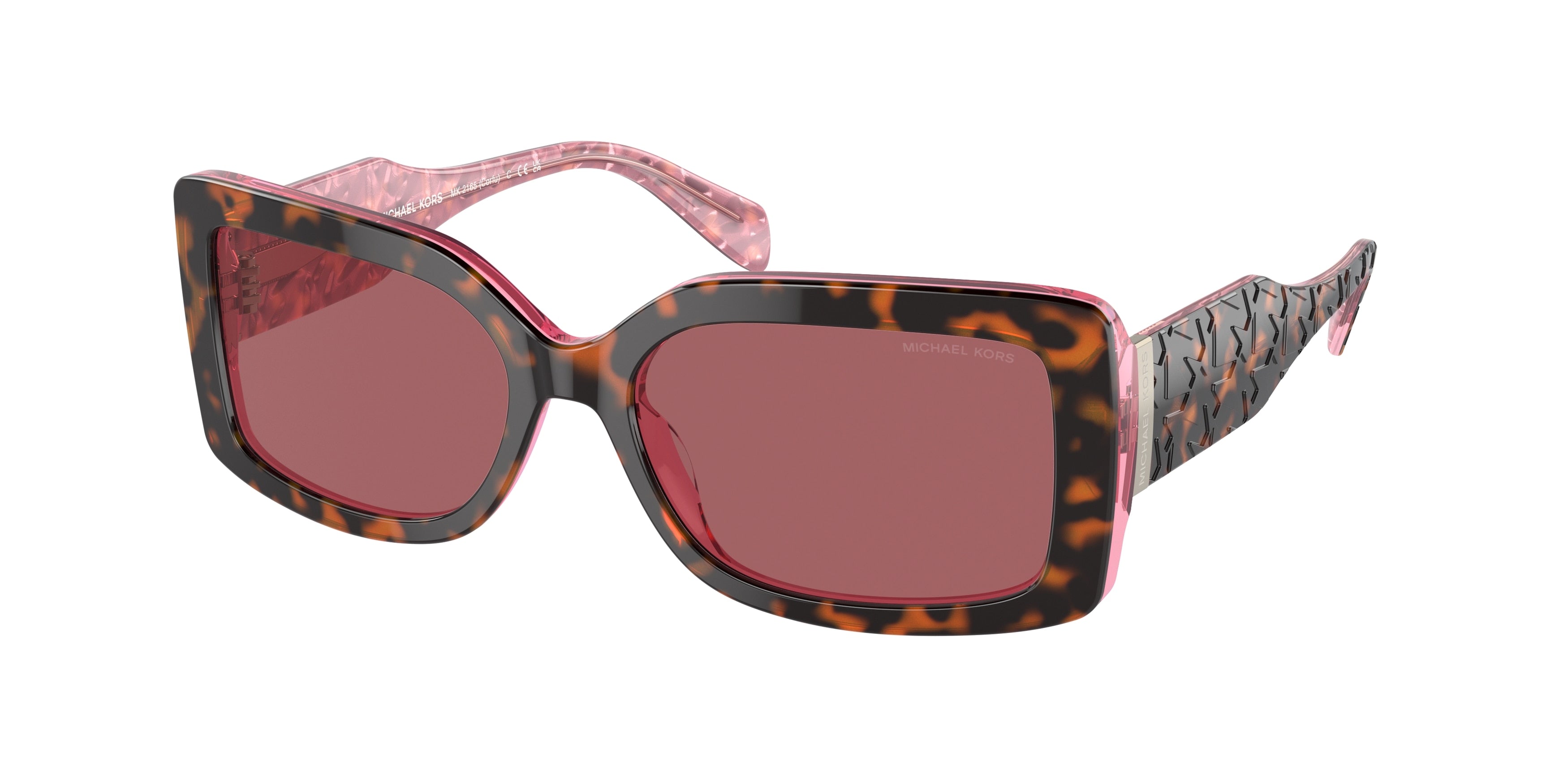 Michael Kors CORFU MK2165 Rectangle Sunglasses  377487-Dark Tortoise/Geranium 56-140-17 - Color Map Tortoise