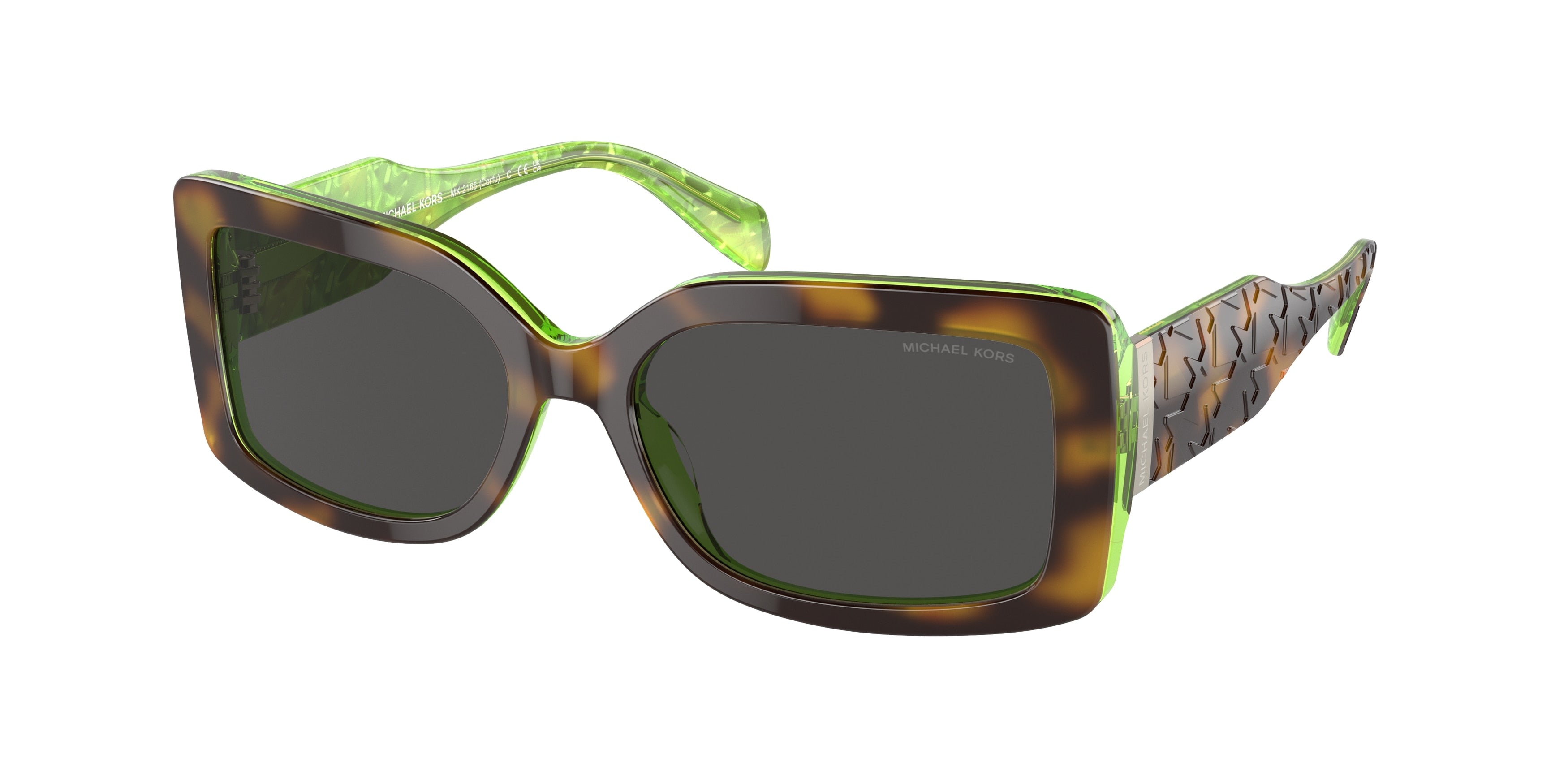 Michael Kors CORFU MK2165 Rectangle Sunglasses  377687-Dark Tortoise/Limade 56-140-17 - Color Map Tortoise