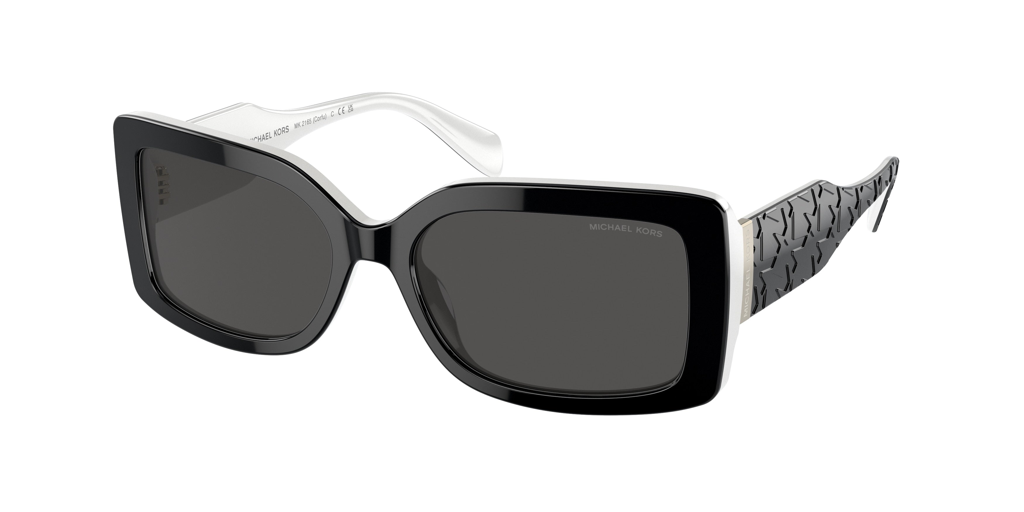 Michael Kors CORFU MK2165 Rectangle Sunglasses  392087-Black / White 56-140-17 - Color Map Black