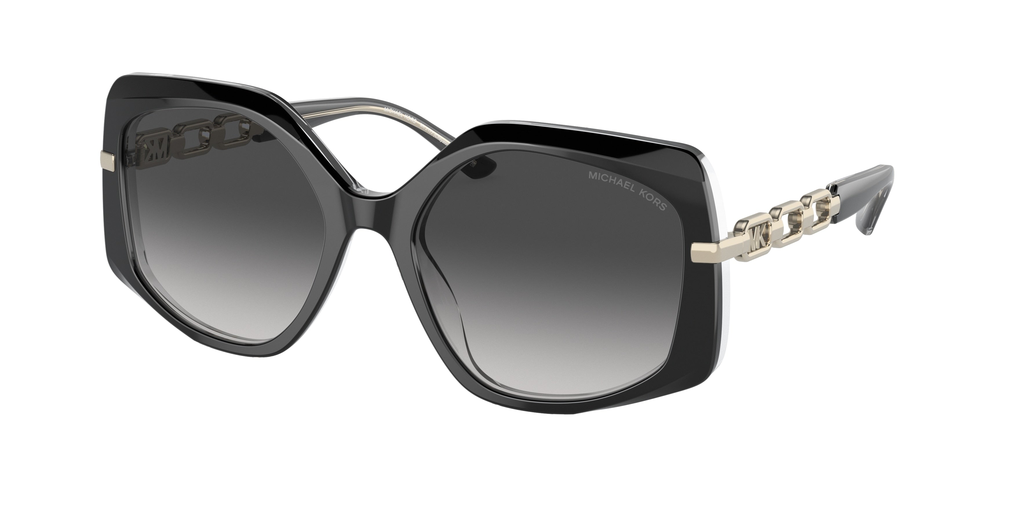 Michael Kors CHEYENNE MK2177 Irregular Sunglasses  31068G-Black/Clear Laminate 56-140-19 - Color Map Black