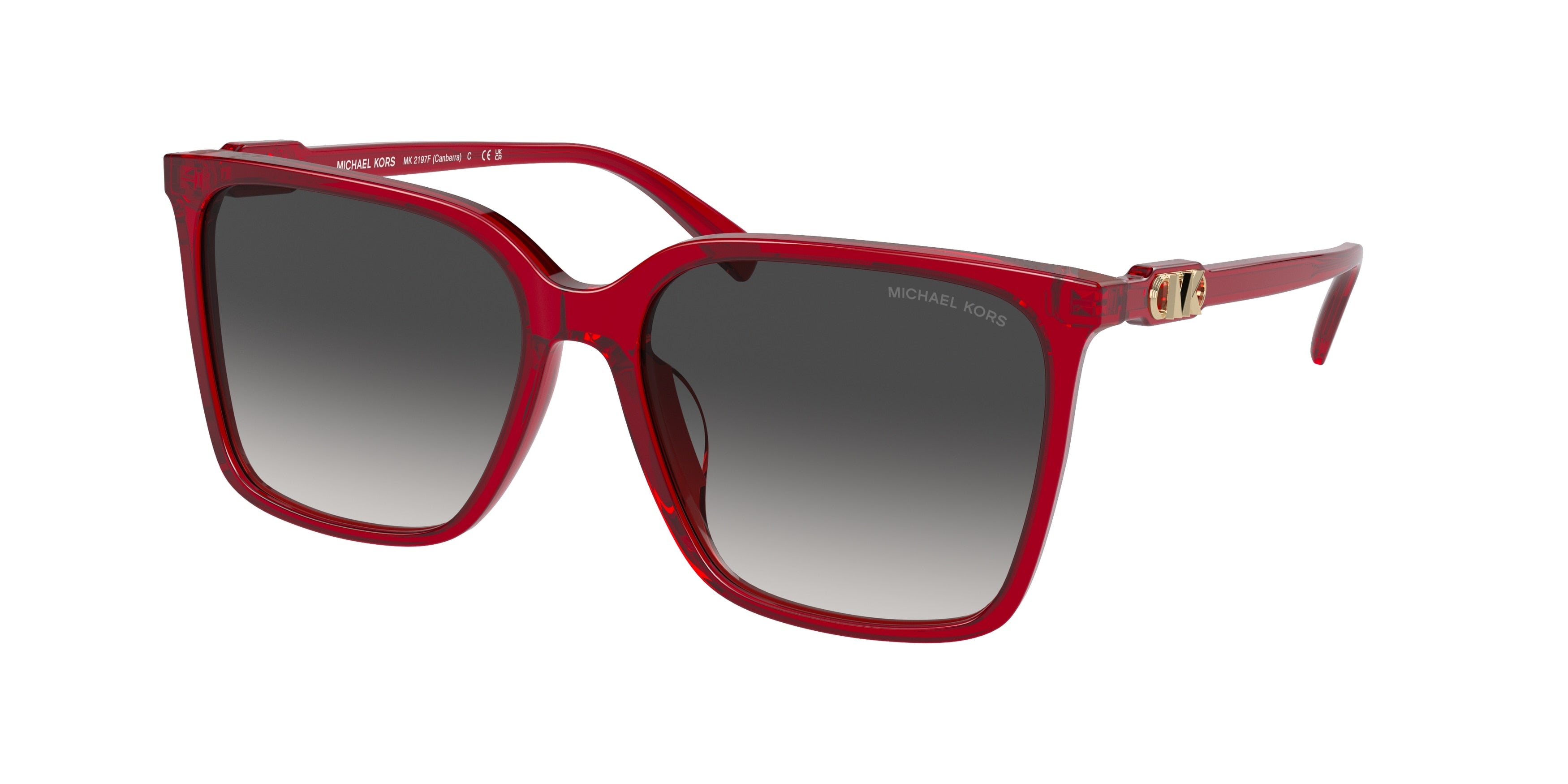 Michael Kors CANBERRA MK2197F Rectangle Sunglasses  39558G-Red Transparent 58-150-16 - Color Map Red