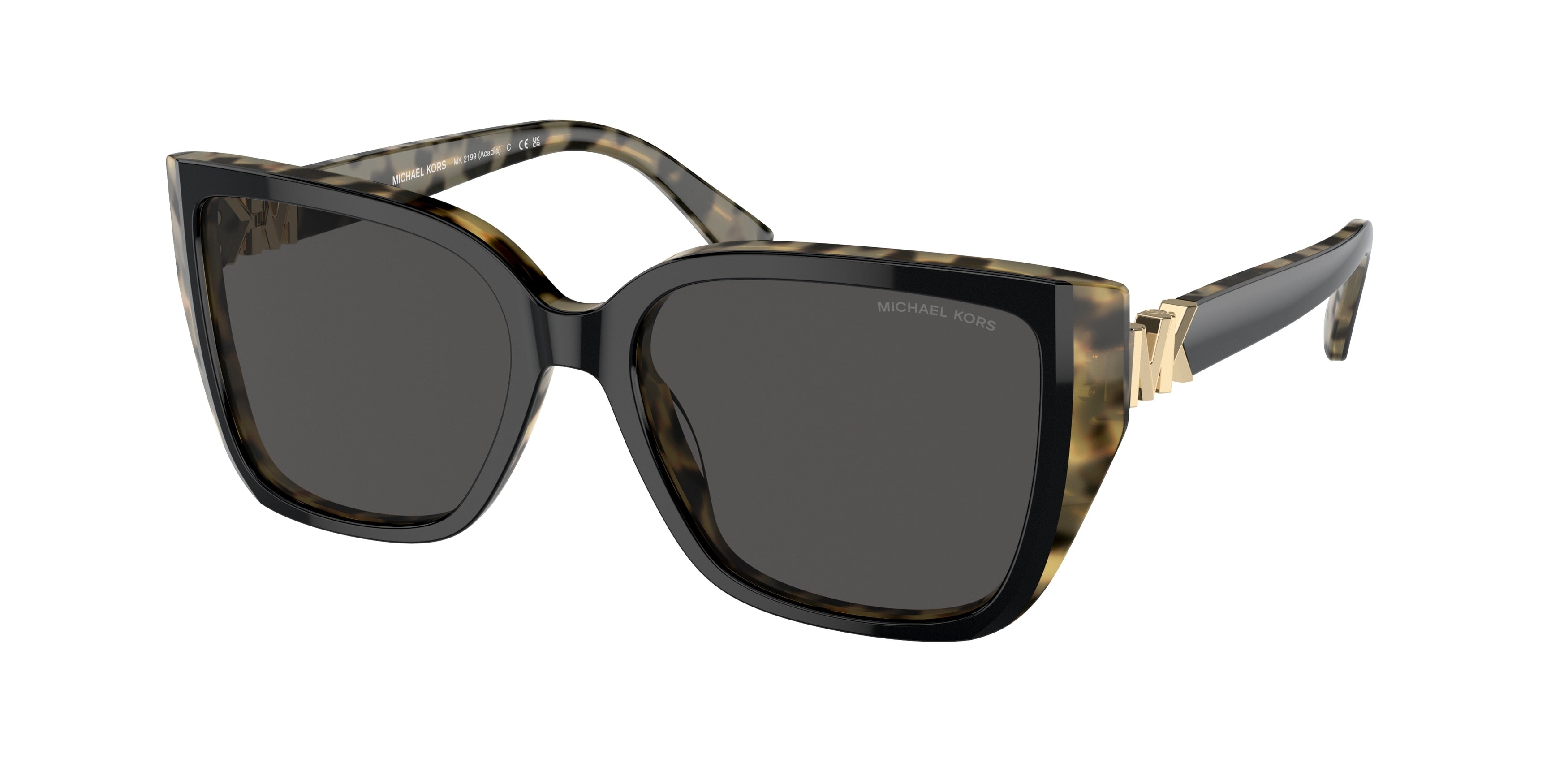 Michael Kors ACADIA MK2199 Rectangle Sunglasses  395087-Bi-layer Black/Amber Tortoise 55-135-17 - Color Map Dark Grey Solid