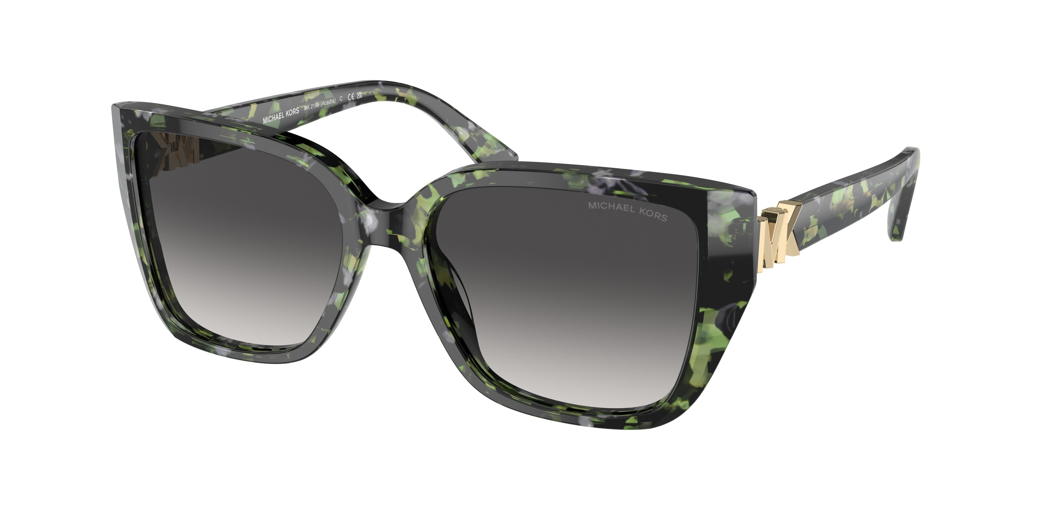 Michael Kors ACADIA MK2199 Rectangle Sunglasses  39538G-Amazon Green Tortoise 55-135-17 - Color Map Dark Grey Gradient