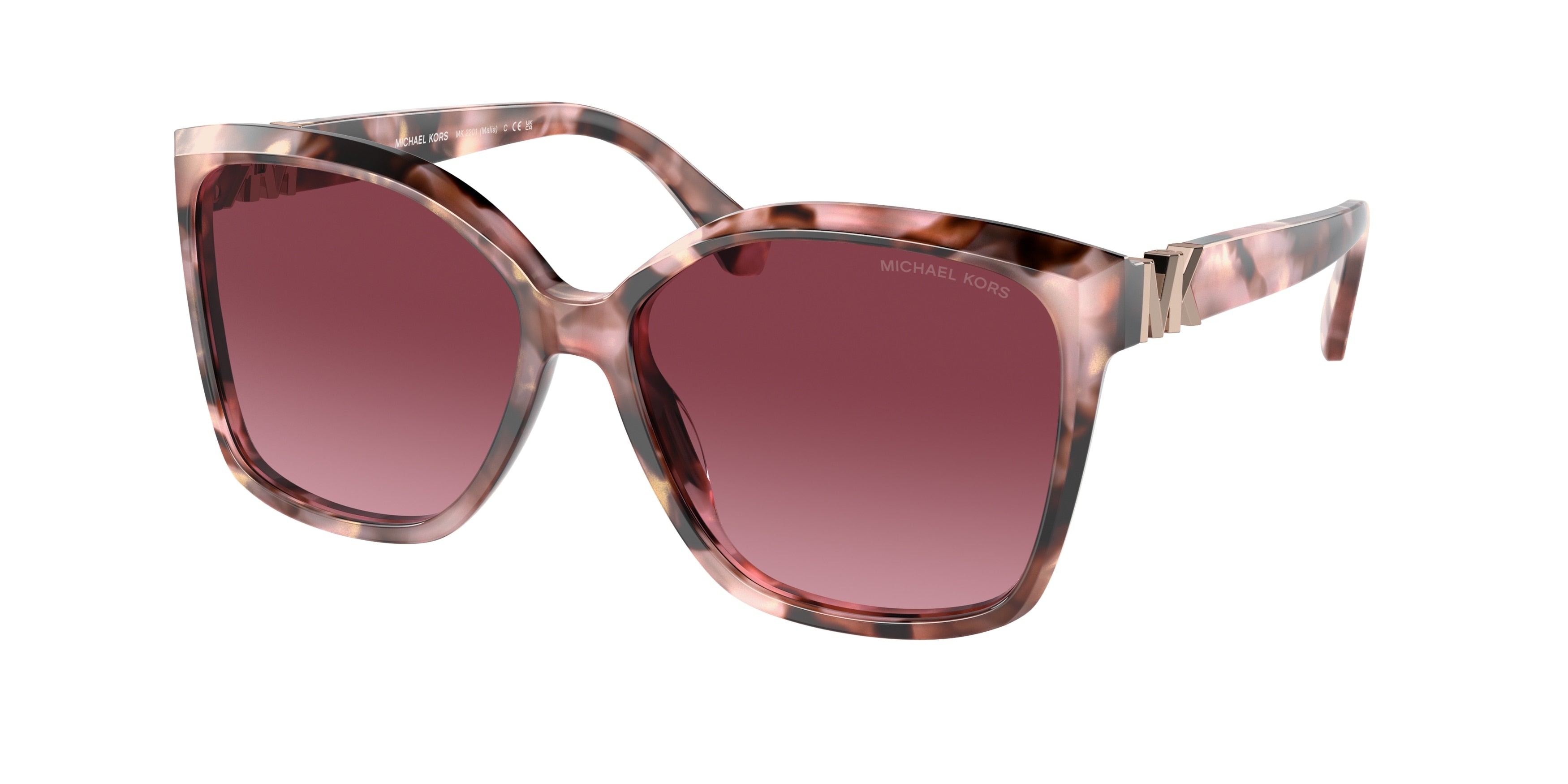 Michael Kors MALIA MK2201 Square Sunglasses  39468H-Pink Pearlized Tortoise 58-135-15 - Color Map Dark Grey Solid
