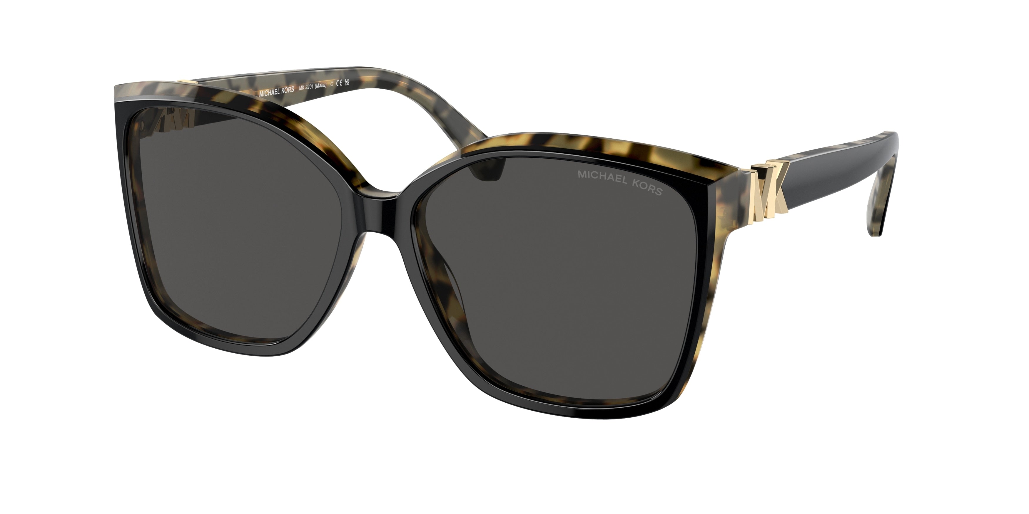 Michael Kors MALIA MK2201 Square Sunglasses  395087-Black/Amber Tortoise 58-135-15 - Color Map Dark Grey Solid