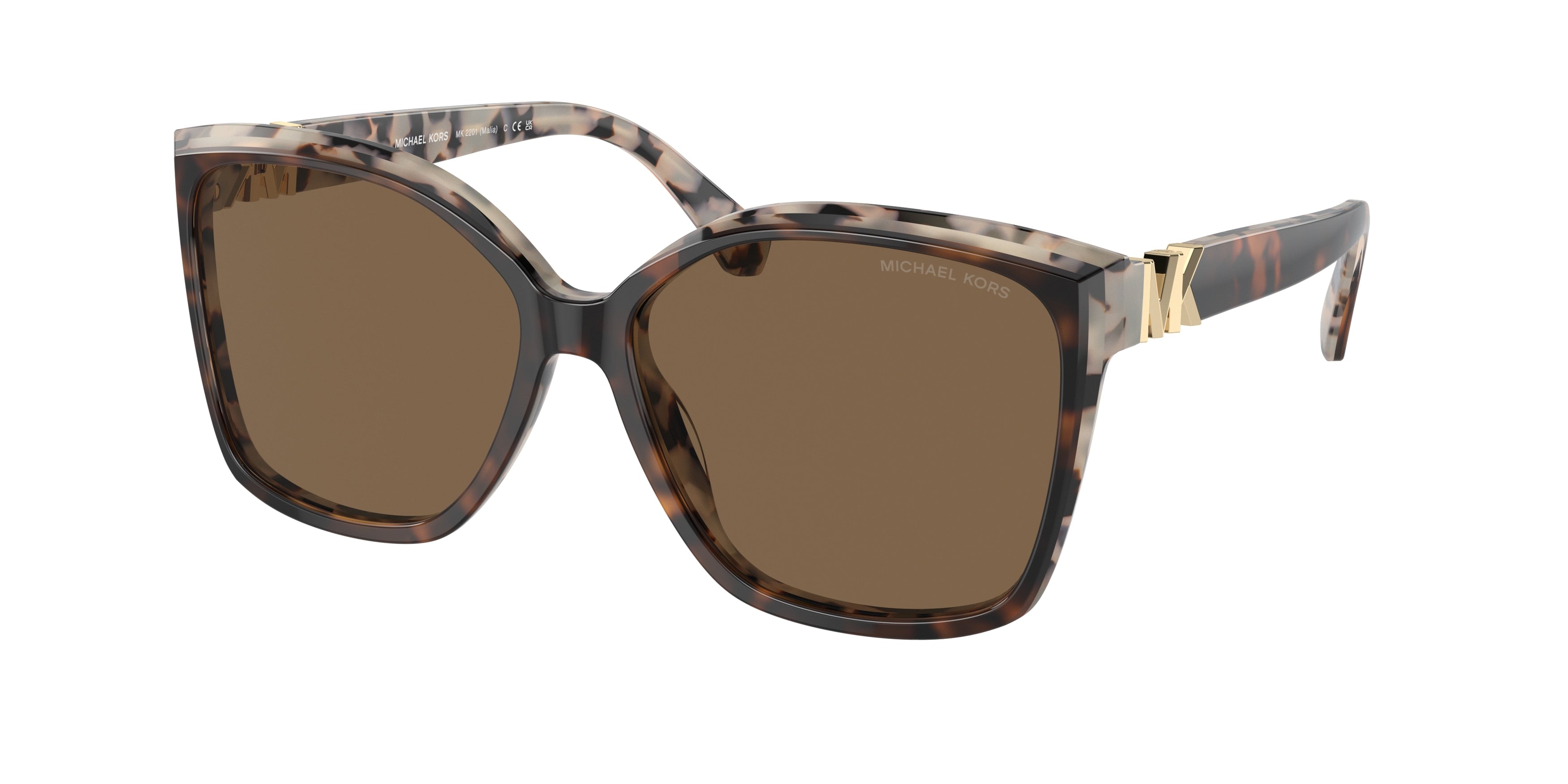 Michael Kors MALIA MK2201 Square Sunglasses  395173-Dark Tortoise/Cream Tortoise 58-135-15 - Color Map Brown Solid