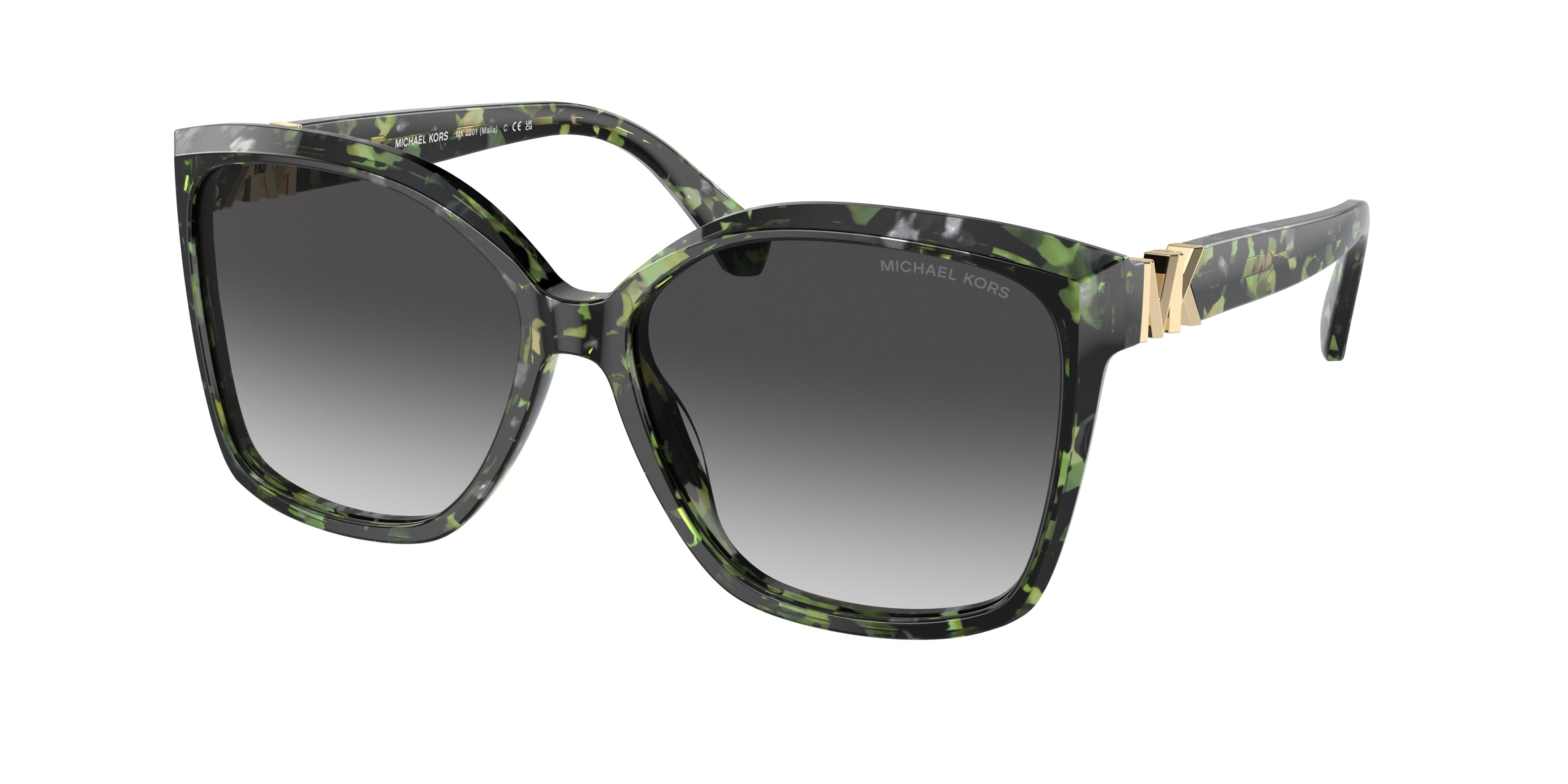 Michael Kors MALIA MK2201 Square Sunglasses  39538G-Amazon Green Tortoise 58-135-15 - Color Map Grey Gradient