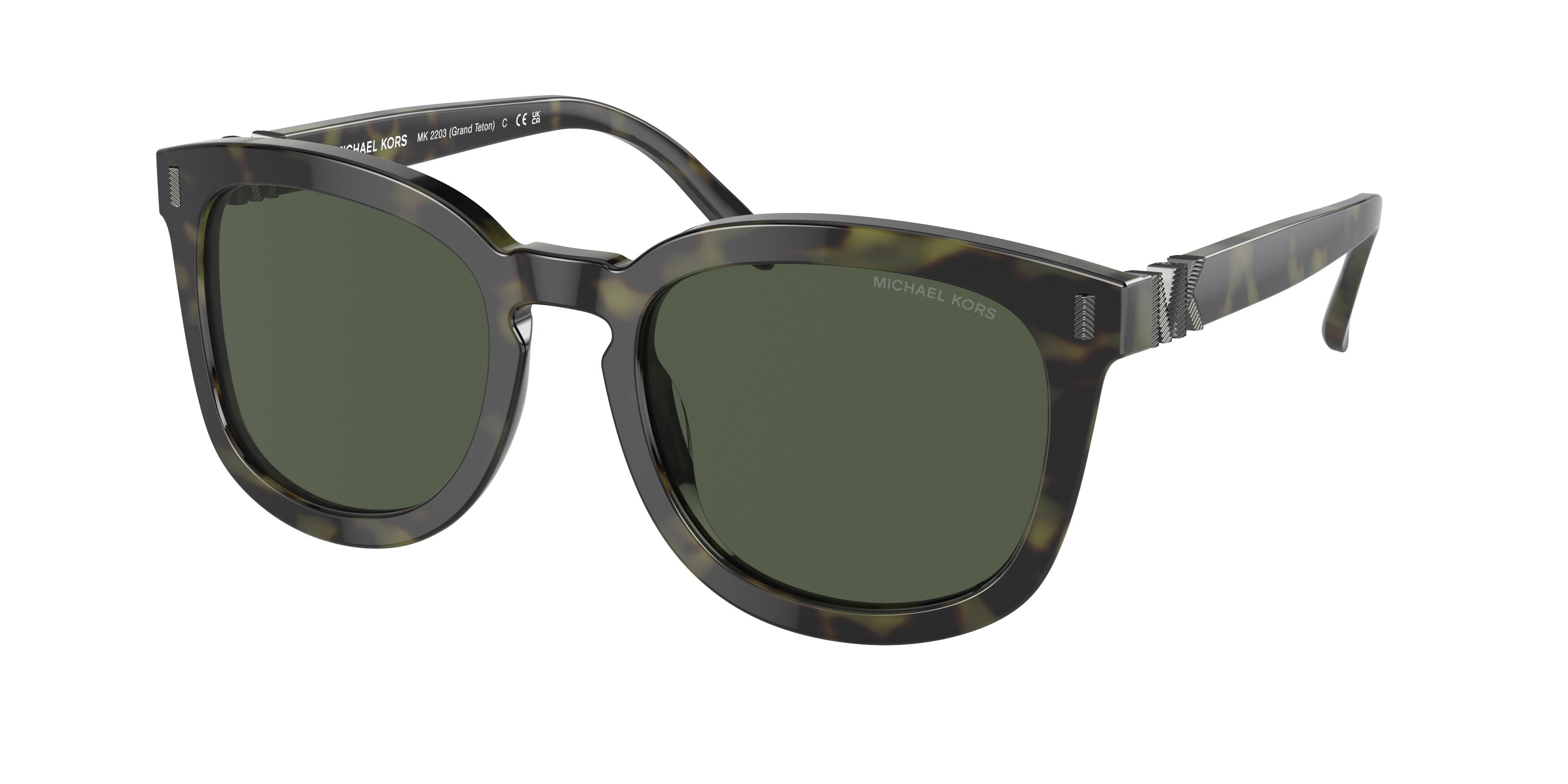 Michael Kors GRAND TETON MK2203 Round Sunglasses  39432-Olive Tortoise 54-140-21 - Color Map Green