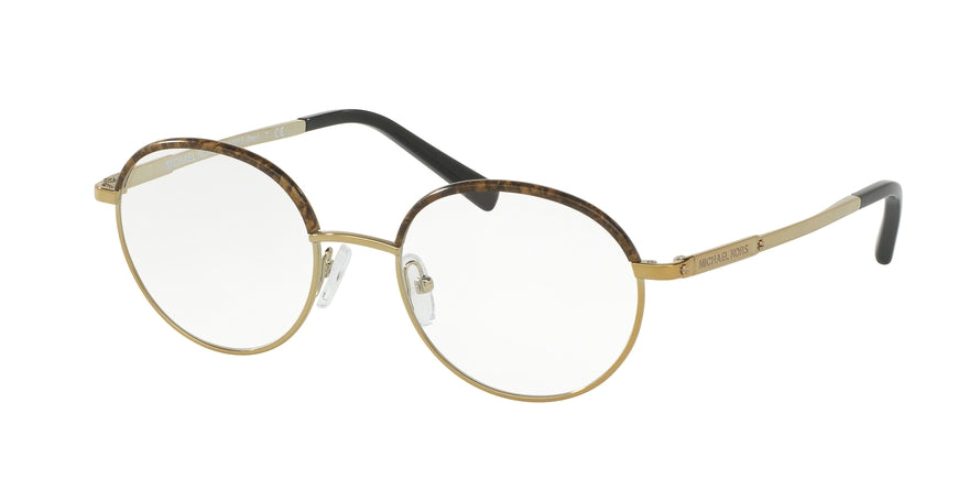 Michael Kors BEV MK3015 Round Eyeglasses  1164-GOLD MARBLE/GOLD-TONE 50-19-135 - Color Map brown
