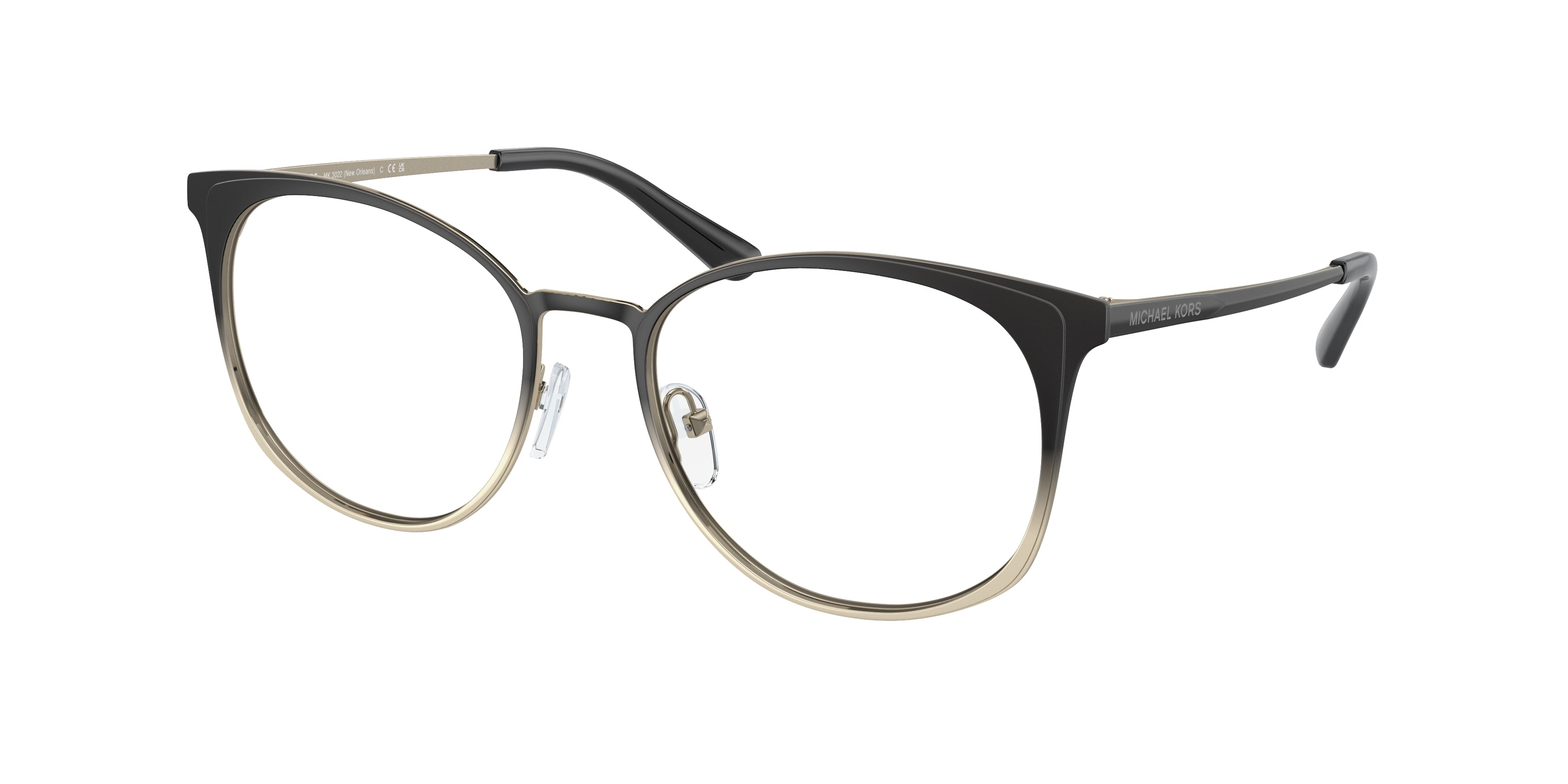 Michael Kors NEW ORLEANS MK3022 Round Eyeglasses  1014-Black Light Gold Gradient 53-140-18 - Color Map Black