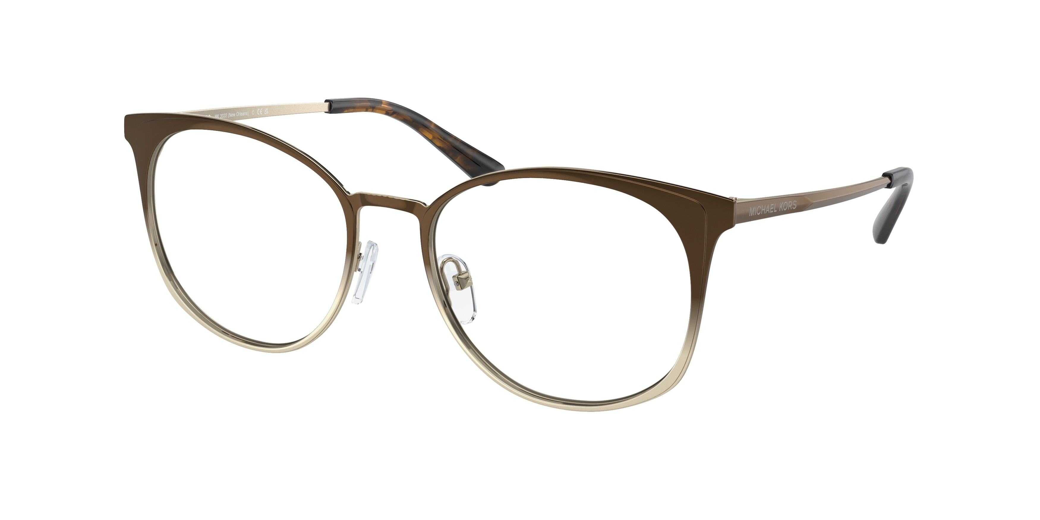 Michael Kors NEW ORLEANS MK3022 Round Eyeglasses  1112-Brown Light Gold Gradient 53-140-18 - Color Map Brown