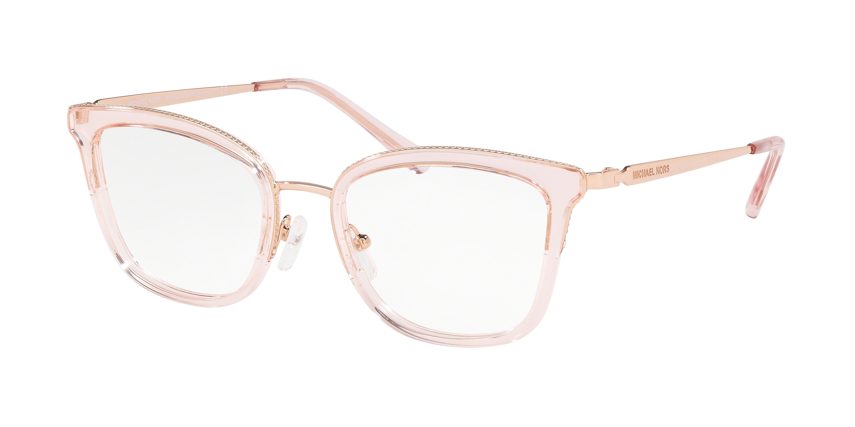 Michael Kors COCONUT GROVE MK3032 Square Eyeglasses  3417-Rose Gold/Pink Transparent 51-140-19 - Color Map Gold