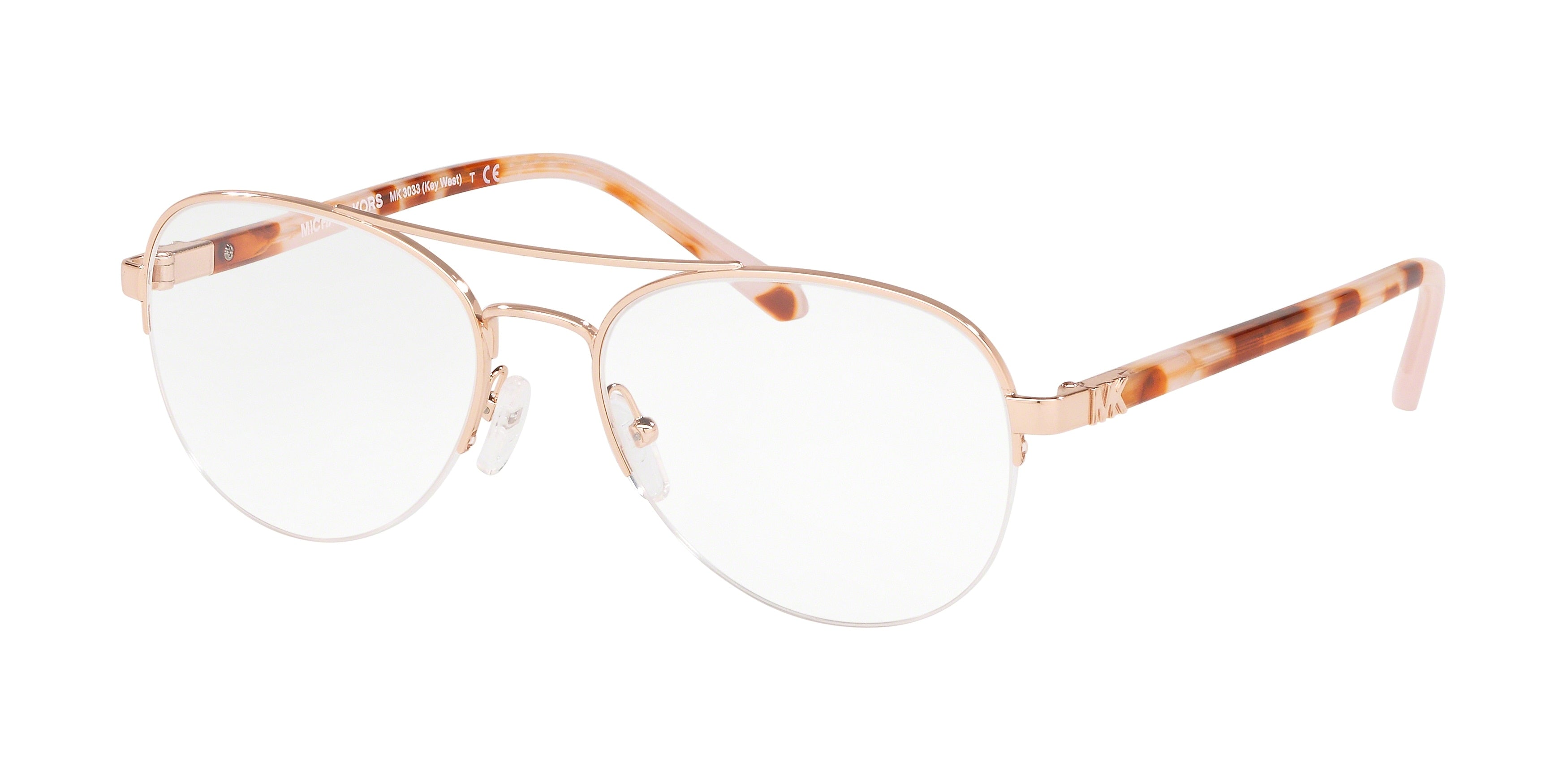 Michael Kors KEY WEST MK3033 Pilot Eyeglasses  1108-Rose Gold 54-140-18 - Color Map Gold