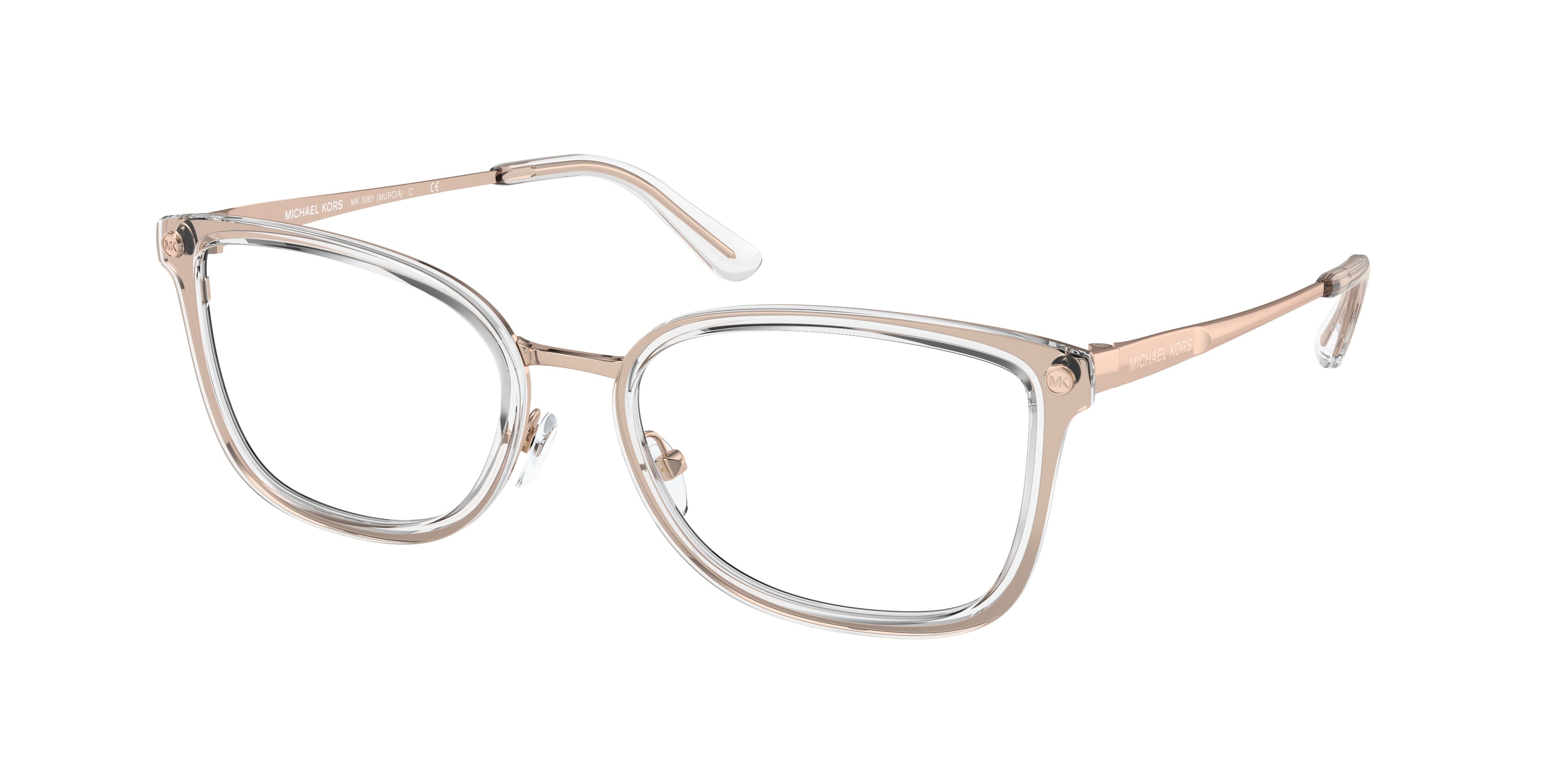 Michael Kors MURCIA MK3061 Rectangle Eyeglasses  1108-Clear 54-140-18 - Color Map Transparent
