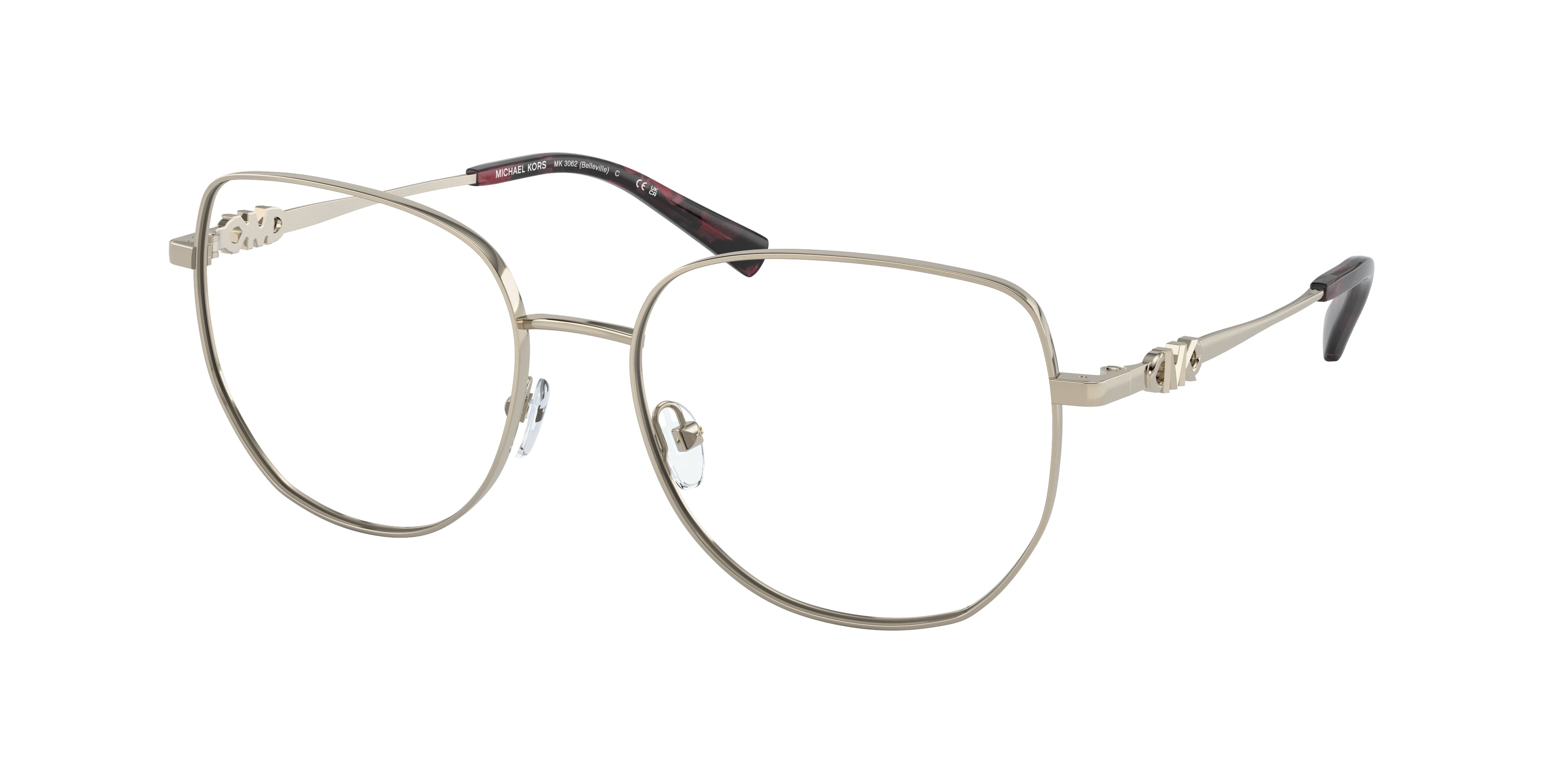 Michael Kors BELLEVILLE MK3062 Square Eyeglasses  1015-Light Gold 54-140-17 - Color Map Gold