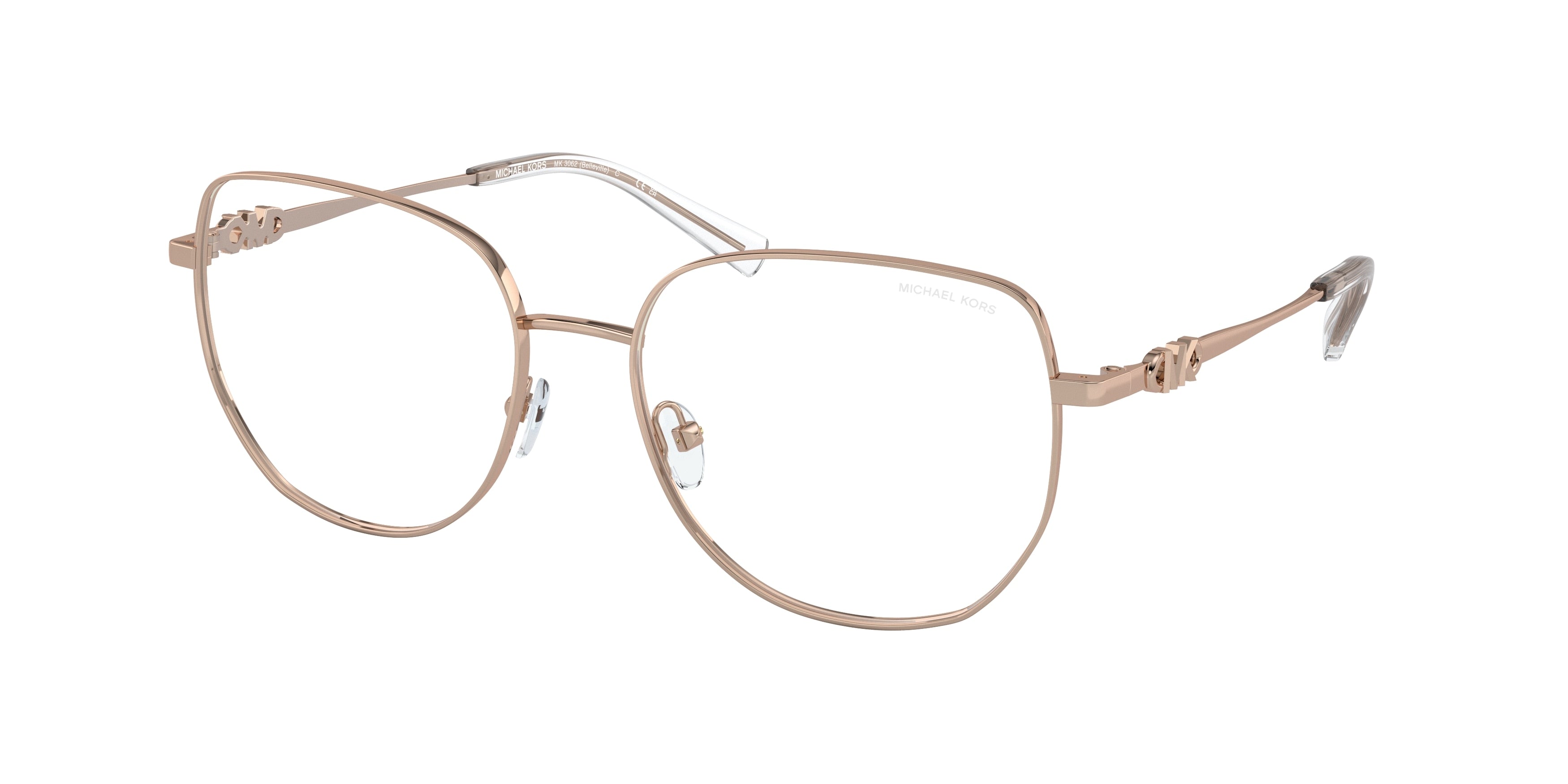 Michael Kors BELLEVILLE MK3062 Square Eyeglasses  1108SB-Rose Gold 56-140-17 - Color Map Gold