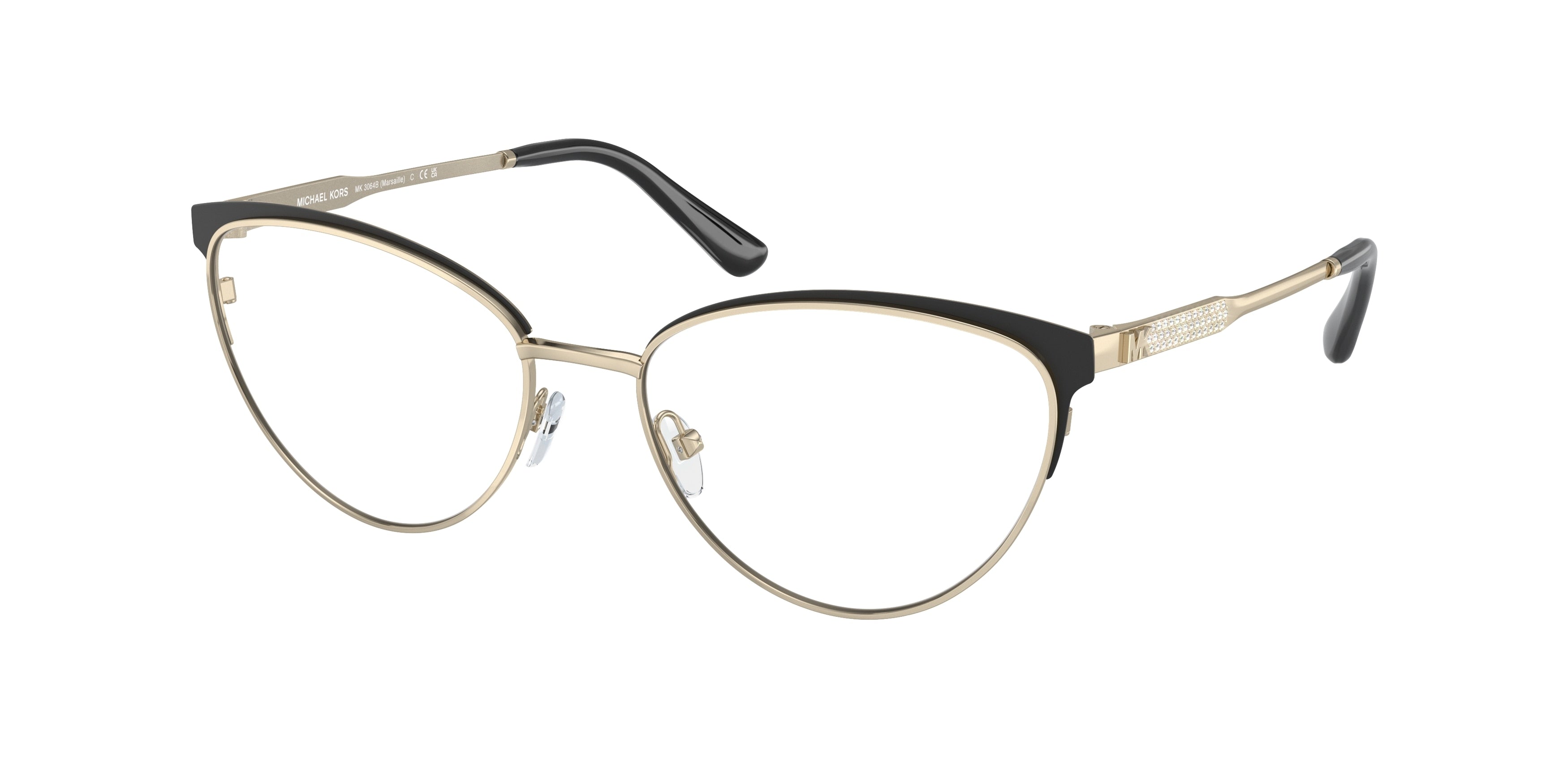 Michael Kors MARSAILLE MK3064B Cat Eye Eyeglasses  1014-Light Gold/Matte Black 55-140-17 - Color Map Gold