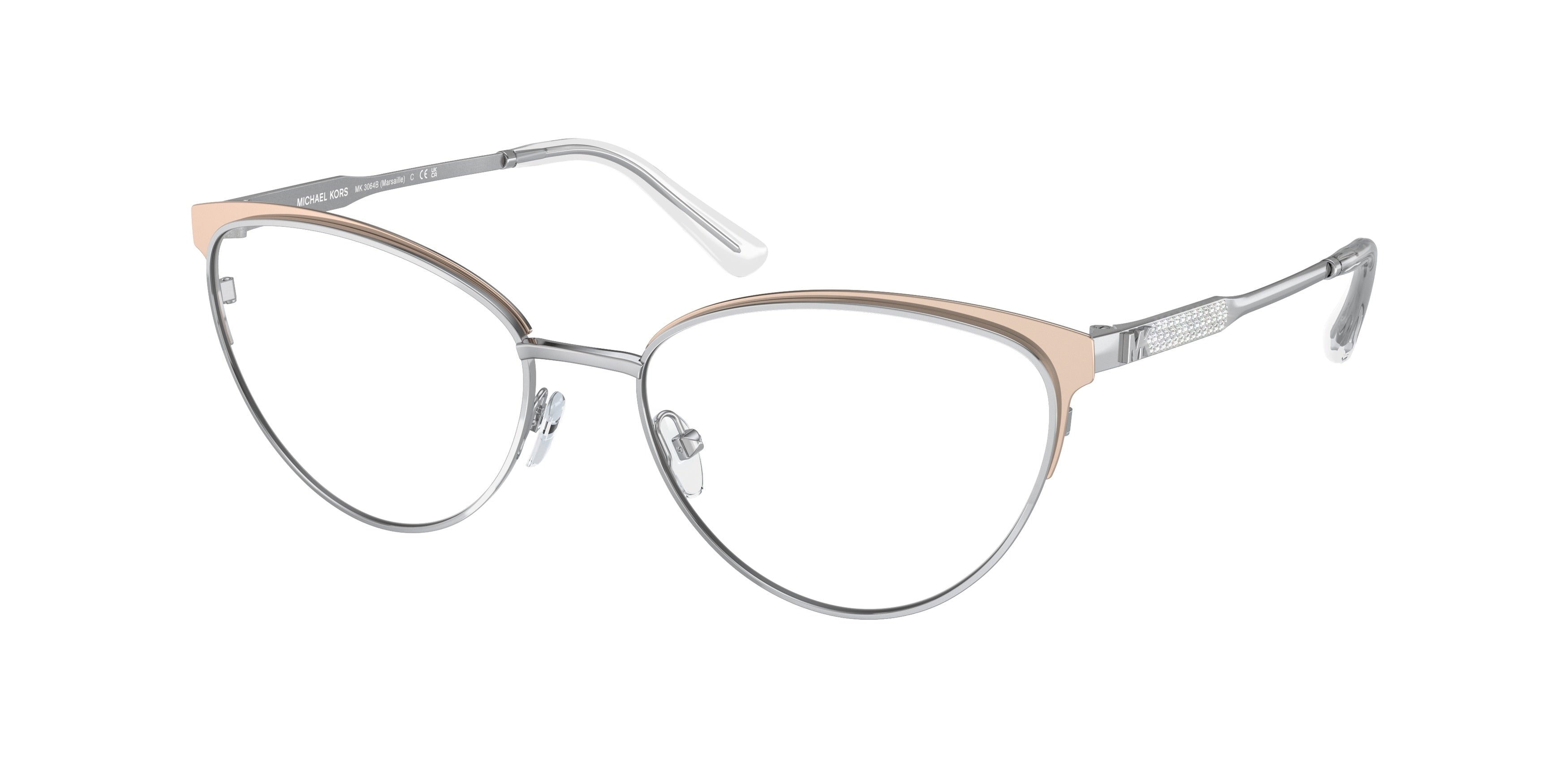 Michael Kors MARSAILLE MK3064B Cat Eye Eyeglasses  1015-Silver/Rose Gold 55-140-17 - Color Map Silver
