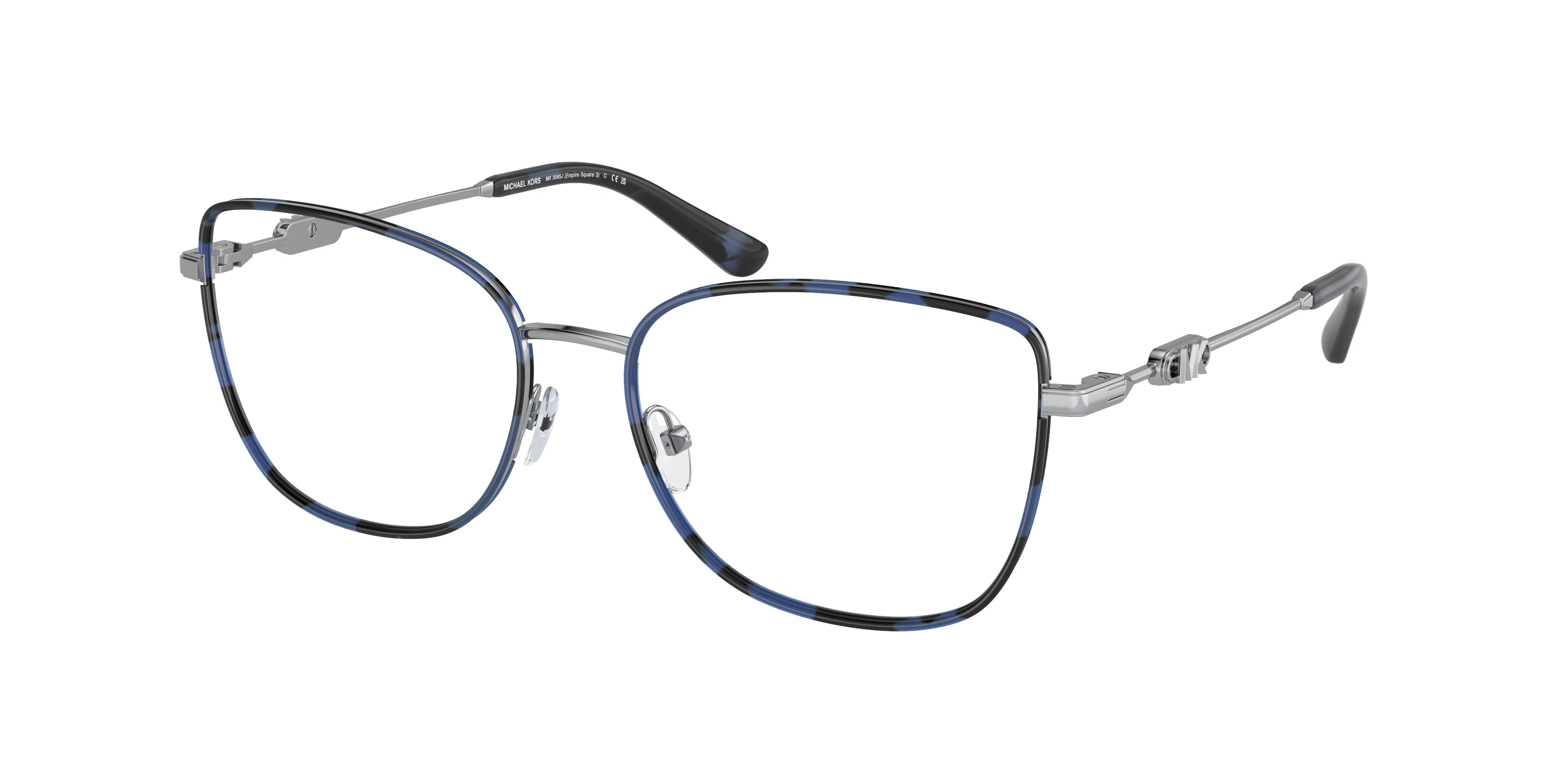 Michael Kors EMPIRE SQUARE 3 MK3065J Square Eyeglasses  1015-Silver/Blue Tortoise 54-140-17 - Color Map Silver