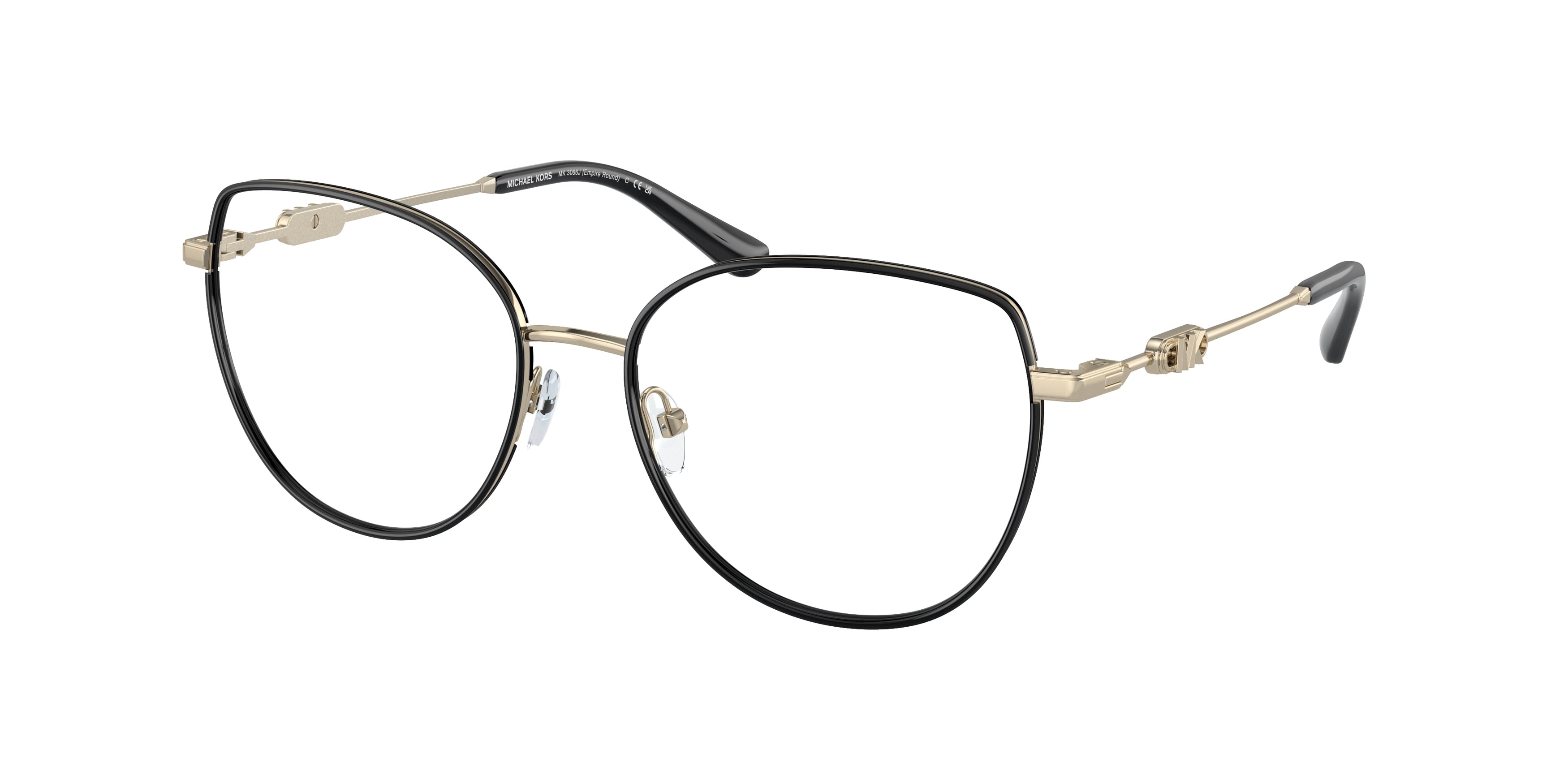 Michael Kors EMPIRE ROUND MK3066J Irregular Eyeglasses  1014-Light Gold / Black 53-140-17 - Color Map Gold