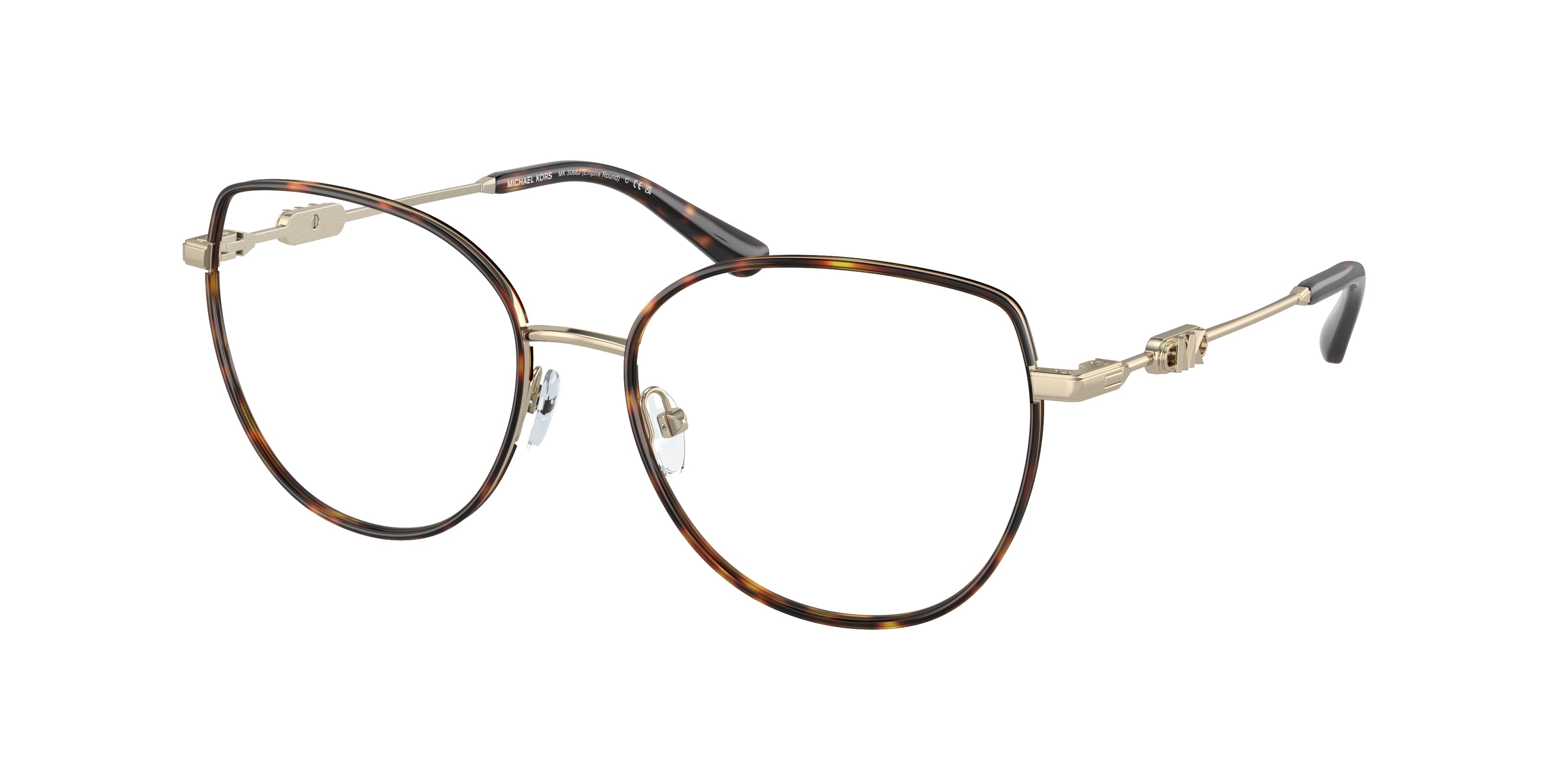 Michael Kors EMPIRE ROUND MK3066J Irregular Eyeglasses  1016-Light Gold/Dark Tortoise 53-140-17 - Color Map Gold