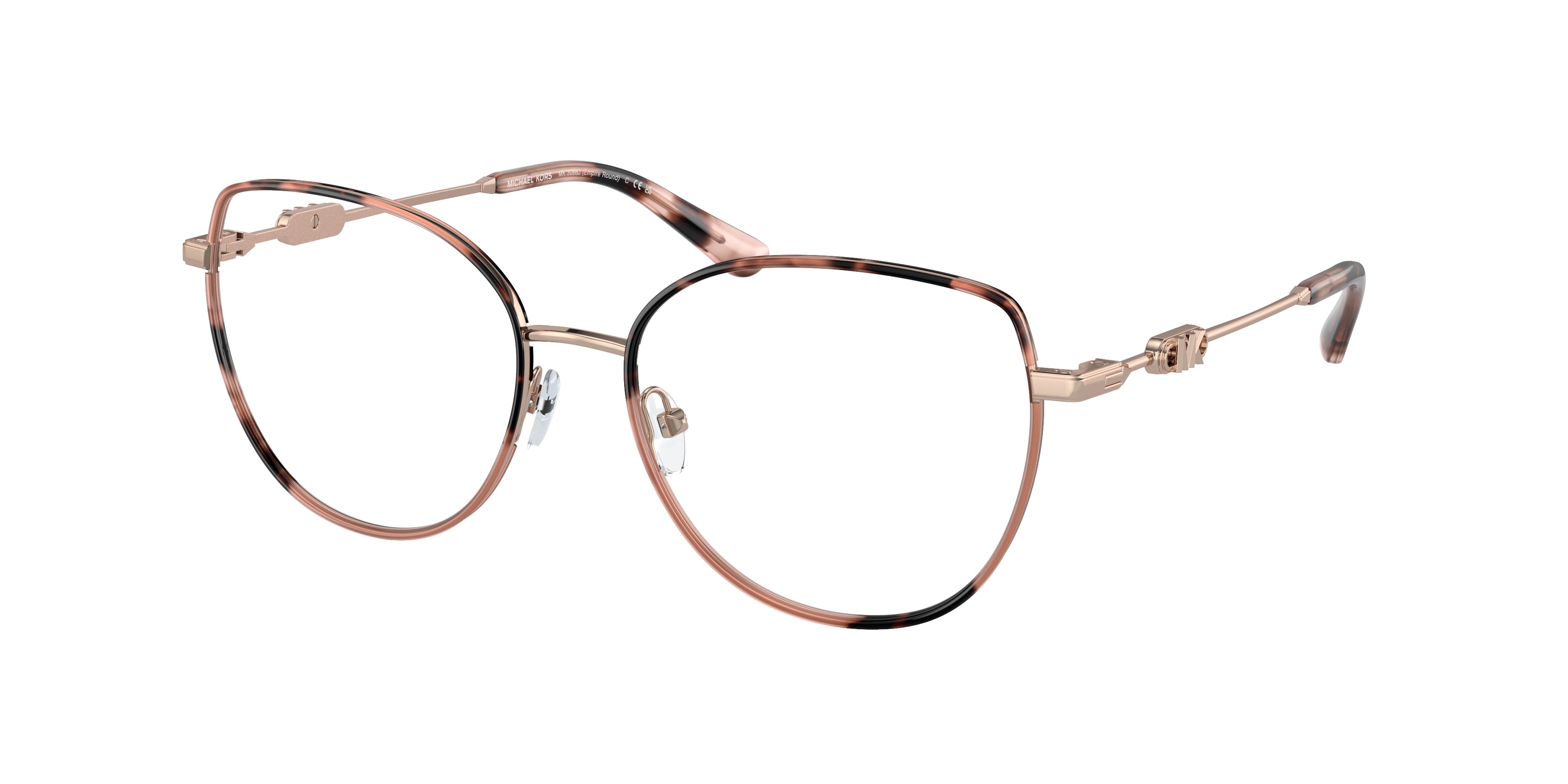 Michael Kors EMPIRE ROUND MK3066J Irregular Eyeglasses  1108-Rose Gold/Pink Tortoise 53-140-17 - Color Map Gold