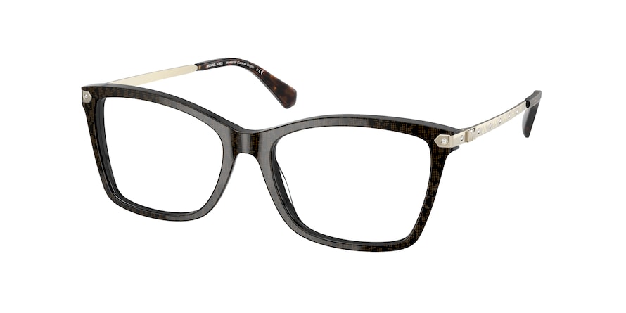 Michael Kors CARACAS BRIGHT MK4087BF Rectangle Eyeglasses  3500-BROWN SIGNATURE PVC 55-16-140 - Color Map brown