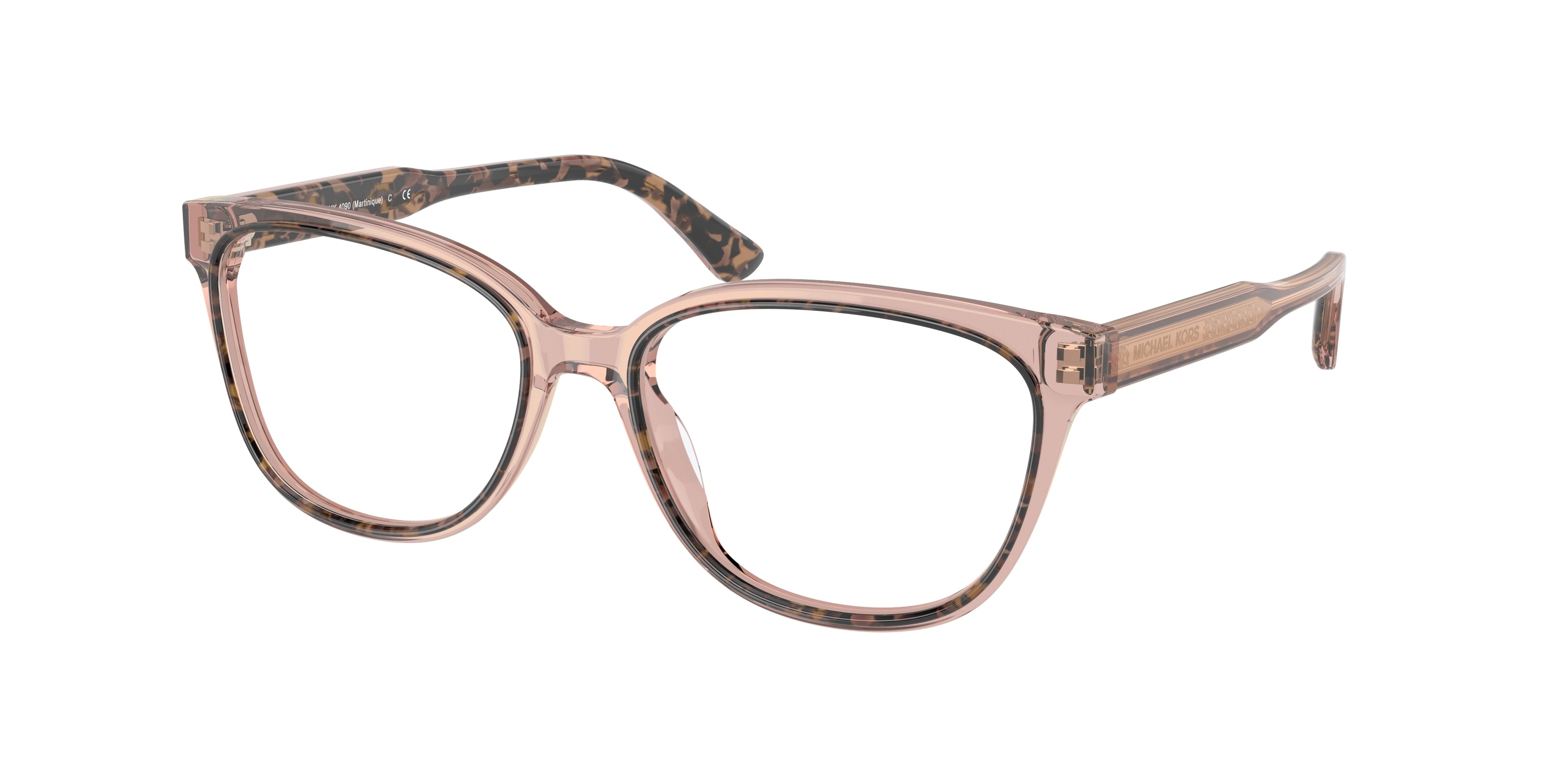Michael Kors MARTINIQUE MK4090 Rectangle Eyeglasses  3251-Pink Tortoise/Dusty Rose Transparent 54-140-16 - Color Map Pink