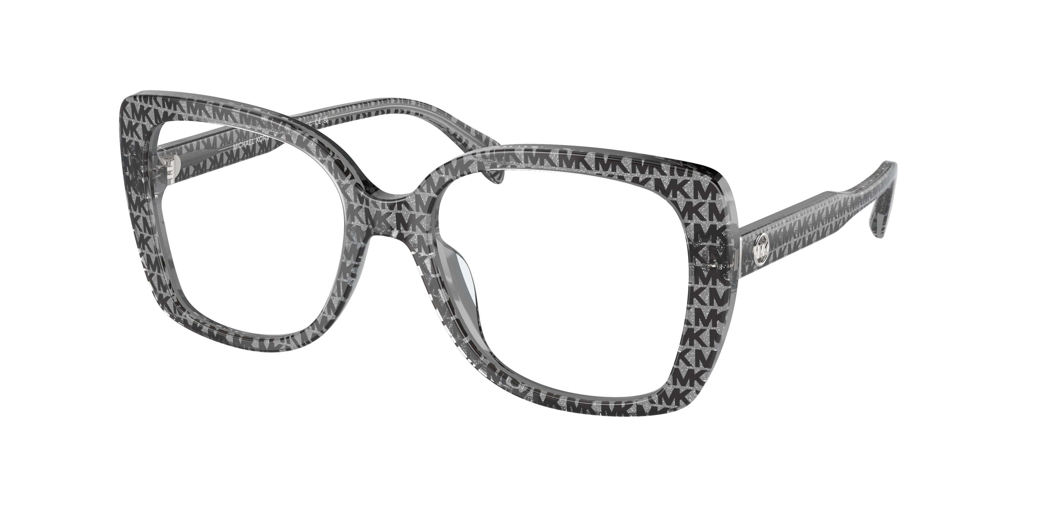 Michael Kors PERTH MK4104U Square Eyeglasses  3958-Black Mk Logo Glitter 53-140-18 - Color Map Black