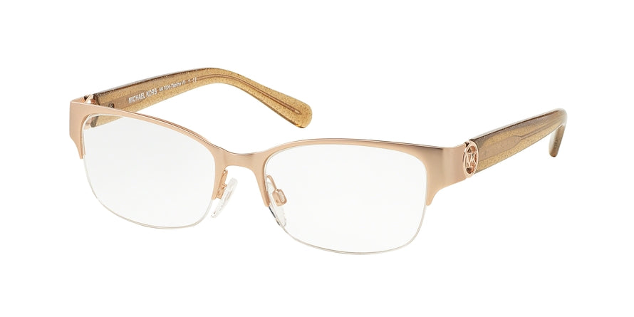 Michael Kors MK7006 Rectangle Eyeglasses  1073-SATIN ROSE GOLD/TAUPE GLITTER 52-16-135 - Color Map pink