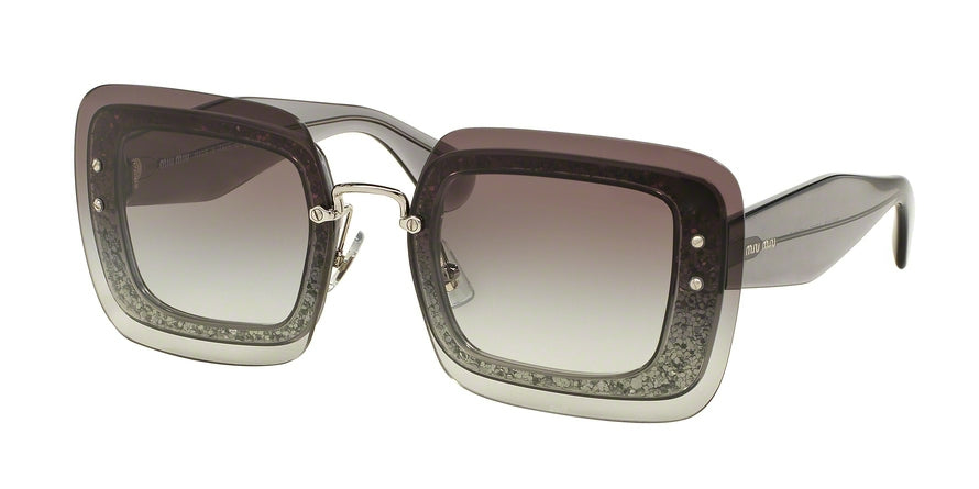 Miu Miu SPECIAL PROJECT MU01RS Square Sunglasses  UES0A7-TRANSPARENT GREY GLITTER 67-17-140 - Color Map grey