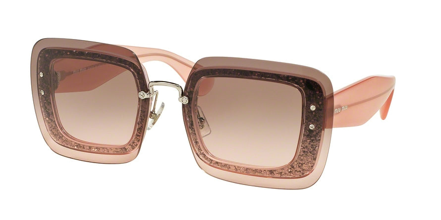 Miu Miu SPECIAL PROJECT MU01RS Square Sunglasses  UEU1E2-TRANSPARENT PINK GLITTER 67-17-140 - Color Map grey