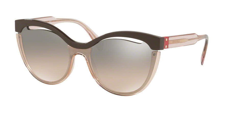 Miu Miu CORE COLLECTION MU01TS Irregular Sunglasses  DHO4P0-BROWN/TRANSPARENT PINK 36-135-140 - Color Map brown