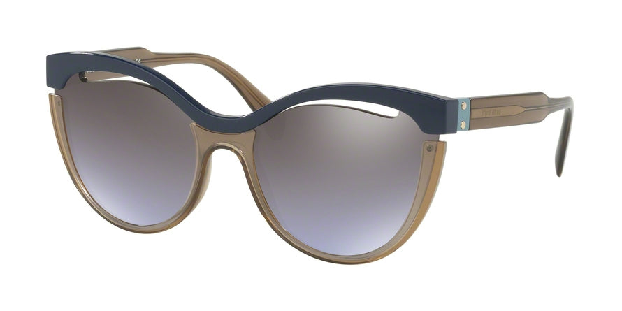 Miu Miu CORE COLLECTION MU01TS Irregular Sunglasses  UE62H2-BLUE/TRANSPARENT BROWN 36-135-140 - Color Map blue