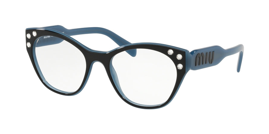 Miu Miu CORE COLLECTION MU02RVA Square Eyeglasses  1031O1-TOP BLACK ON BLUE 52-18-140 - Color Map black