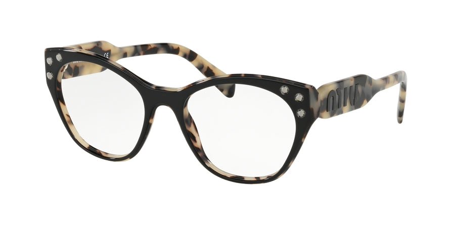Miu Miu CORE COLLECTION MU02RV Square Eyeglasses  ROK1O1-TOP BLACK ON SAND HAVANA MORO 52-18-140 - Color Map black